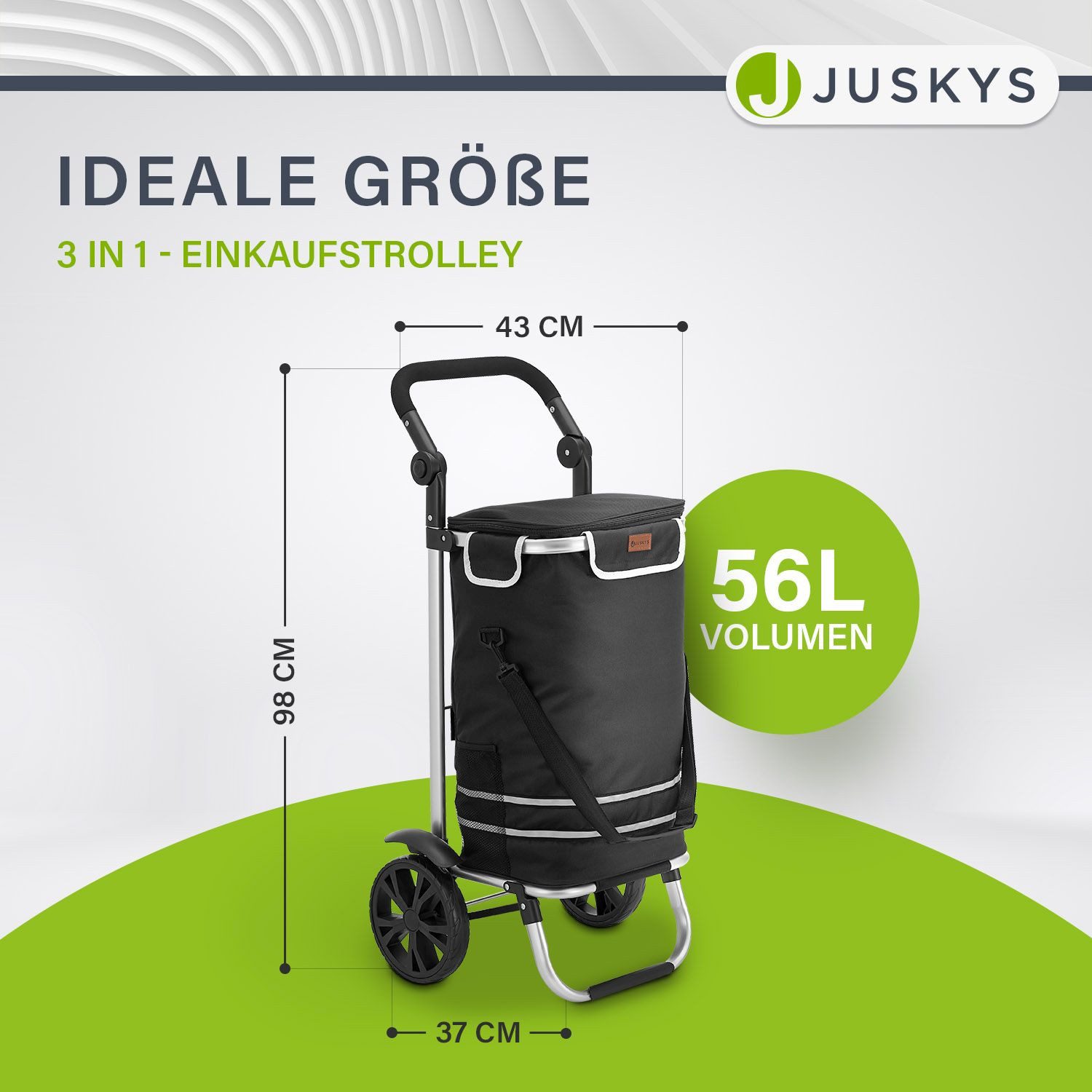 Juskys Einkaufstrolley 3in1, 56 l, mit 2 Rollen und Kühlfach, klappbar und günstig online kaufen