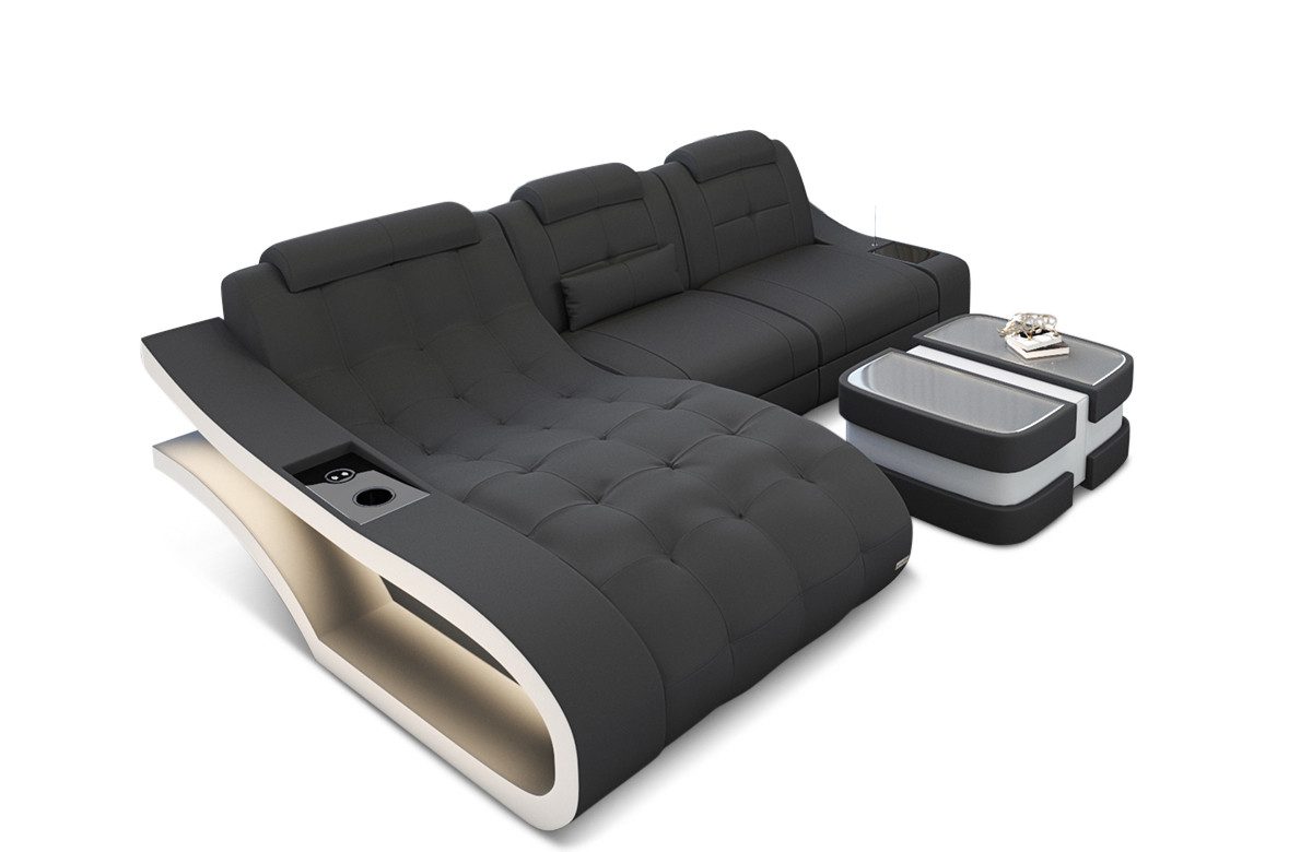 Sofa Dreams Ecksofa Stoffsofa Polster Couch Elegante M - L Form Stoff Sofa, mit LED, wahlweise mit Bettfunktion