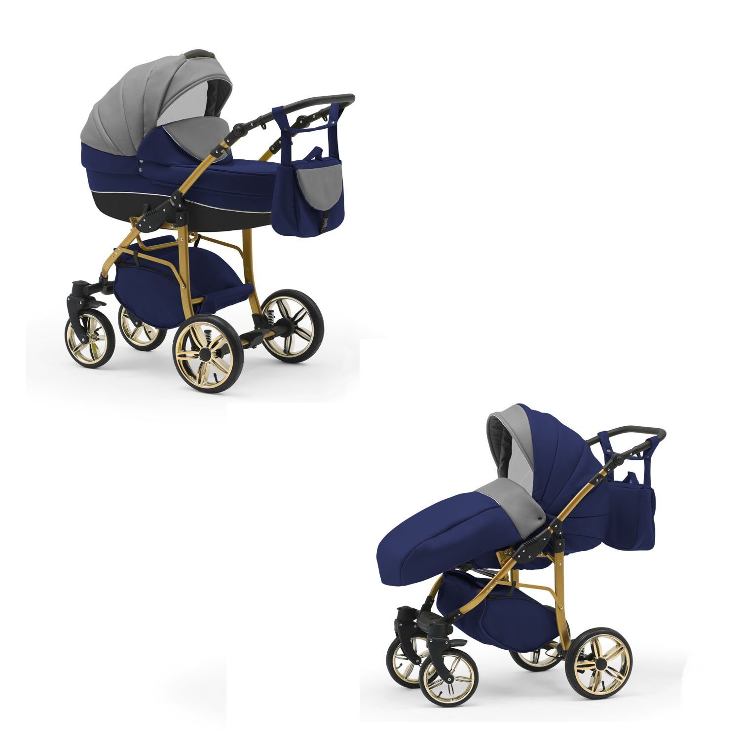Farben Kinderwagen-Set babies-on-wheels in Kombi-Kinderwagen 1 2 13 Gold in 46 - Teile - Grau-Navy-Schwarz Cosmo