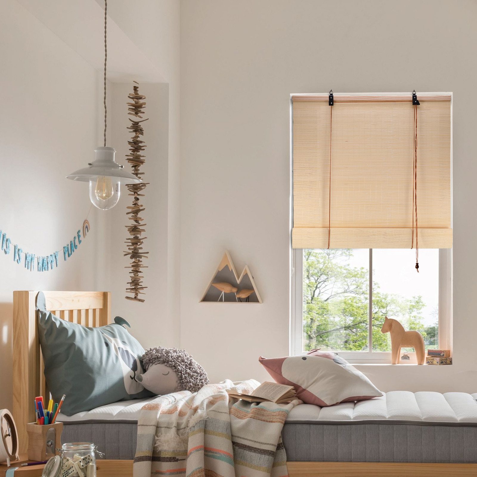 Seitenzugrollo Bambus Raffrollo Sonnenschutz Sichtschutz Rollo, für Fenster und Türen, BlingBin, verdunkelnd, Haken, Frei hängend, Können mit Haken befestigt werden, Er kann als Fensterabdeckung, Sichtschutzrollo, Sonnenrollo