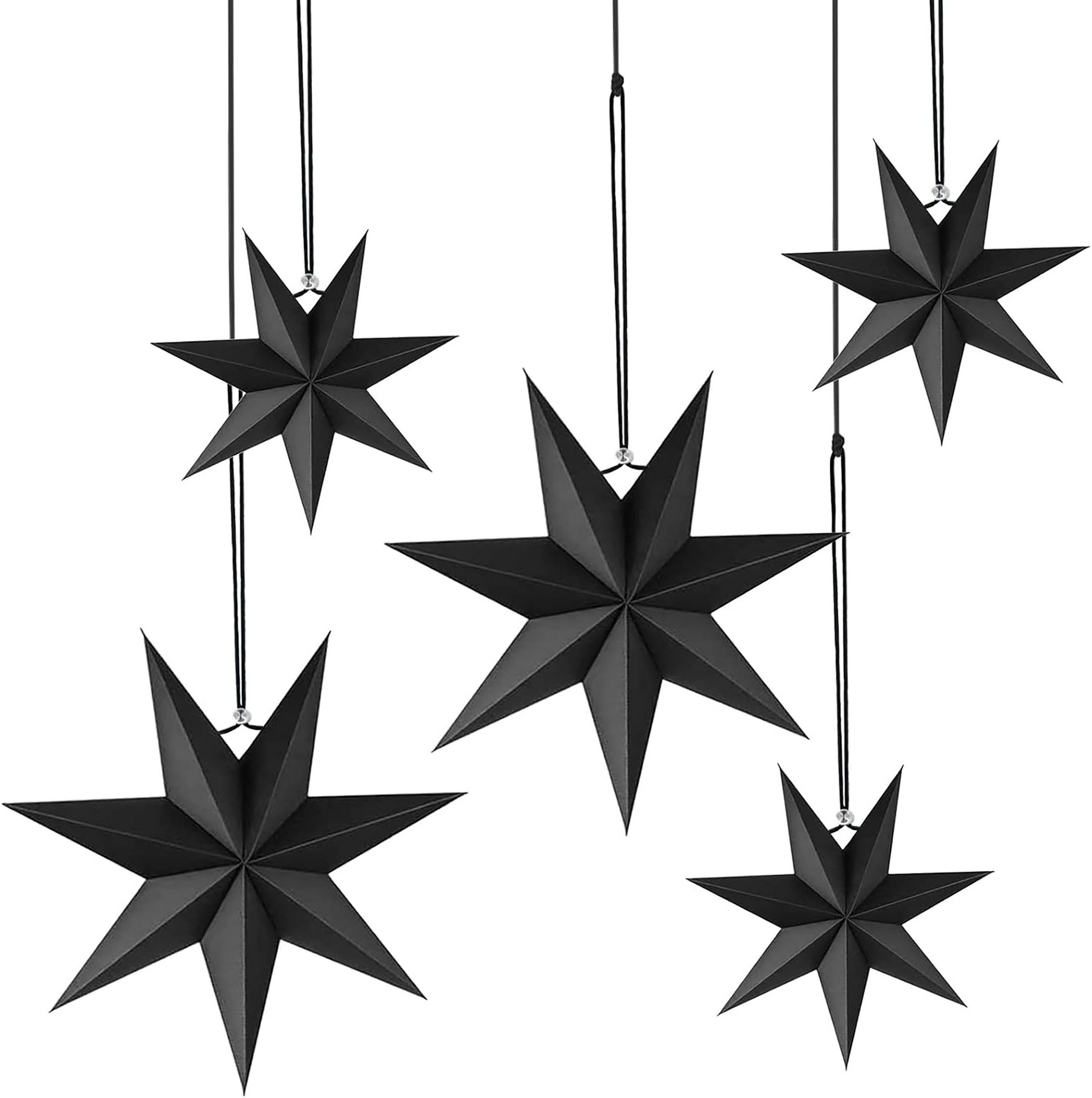 SRRINM Click-Ornamente Satz mit 5 schwarzen PapierSterndekorationen