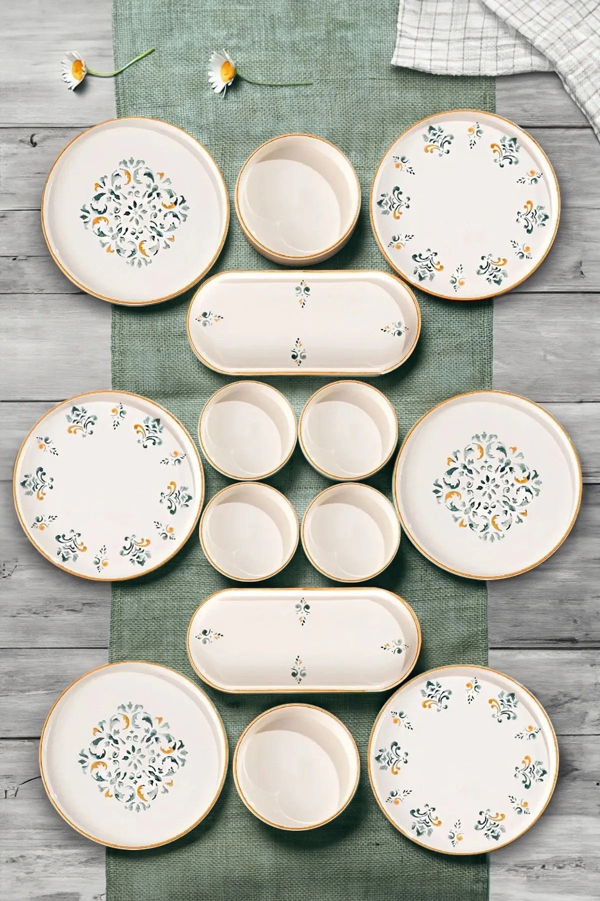 Hermia Concept Frühstücks-Geschirrset 6 Tellern, 2 Platten und 6 Schüsseln Dieses Set 100 % Keramik (14-tlg), 6 Personen, Keramik, Steinzeug, spülmaschinenfest und mikrowellengeeignet