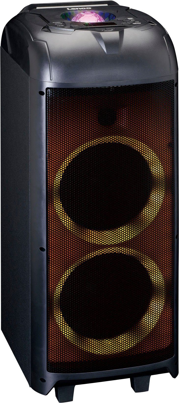 Lenco PA-260 - PA-Anlage mit kompletter LED-Frontbeleuchtung 3.0 Party- Lautsprecher (Bluetooth, 150 W), Bluetooth Partylautsprecher mit Diskokugel  und Beleuchtung an der Vorderseite