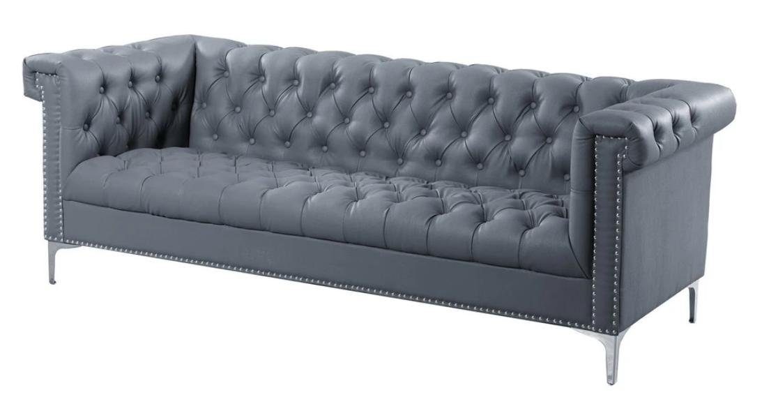 Neu, Dreisitzer Luxus JVmoebel Europe Grau in Schwarzer Modernes Design Chesterfield Made Chesterfield-Sofa