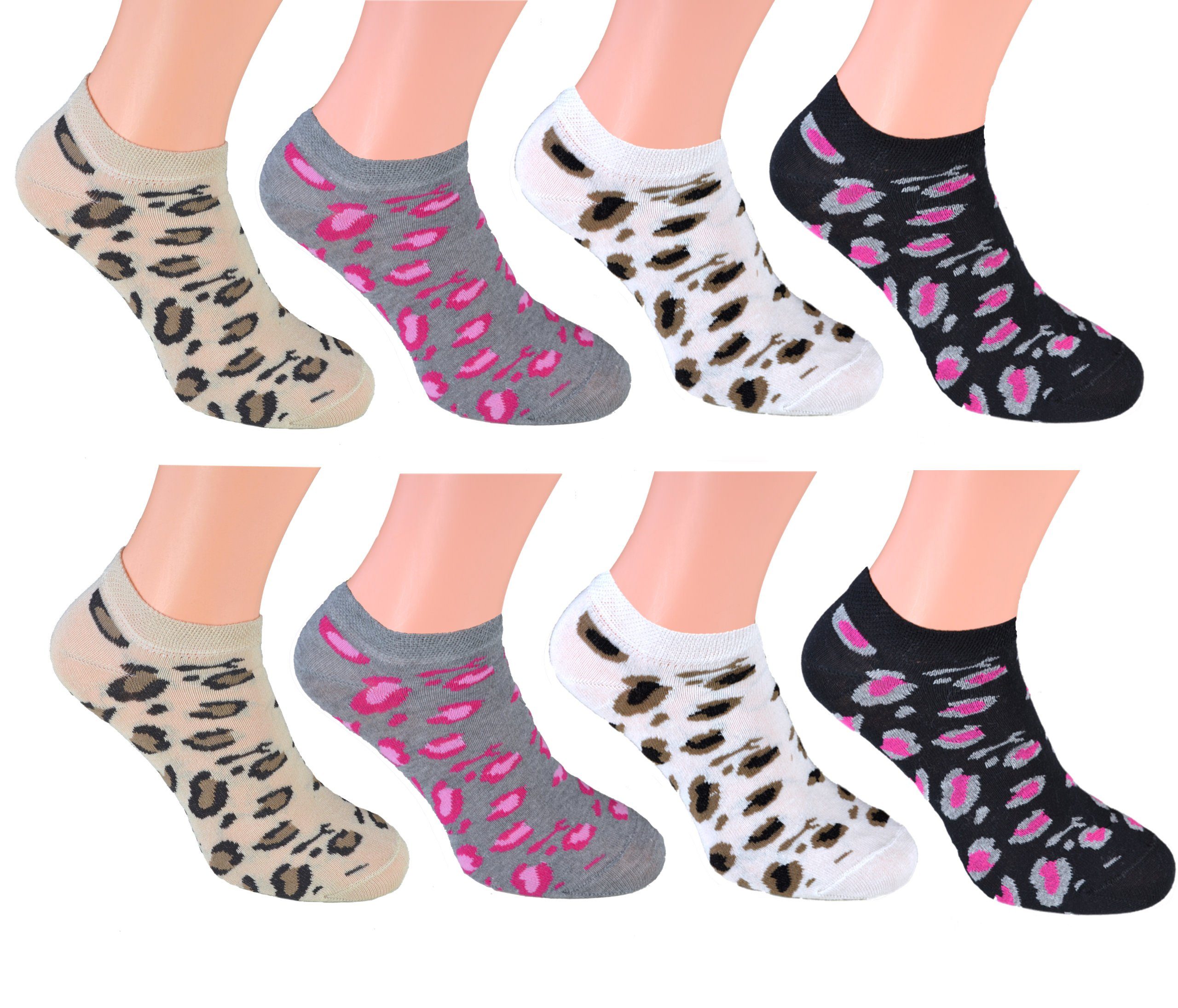 Cocain underwear Sneakersocken 8 Paar Sneaker Socken Marke Füsslinge Söckchen für Damen Baumwolle (8-Paar) verschiedene Modelle Leopard