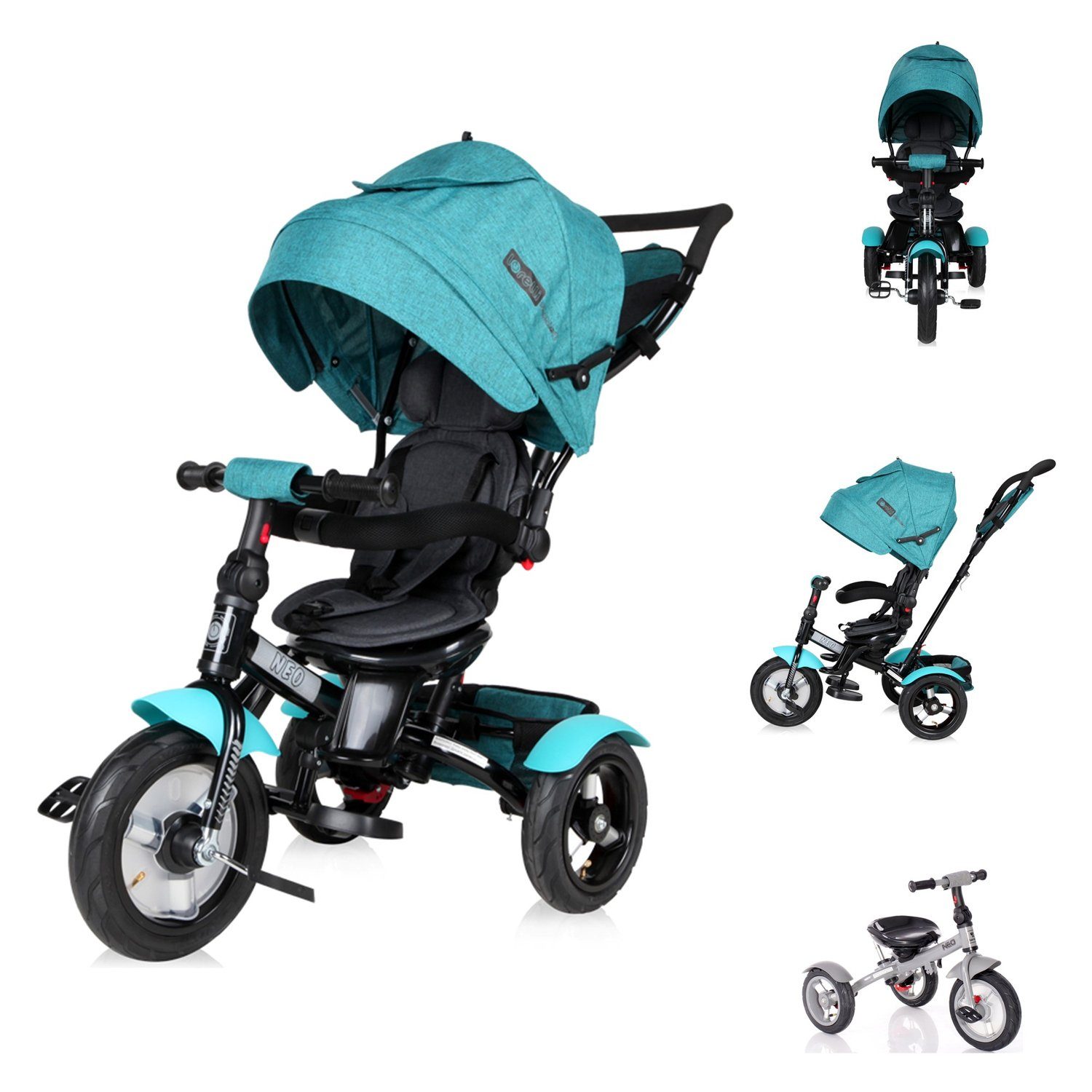 Lorelli Dreirad Tricycle Neo 4 in 1, Luftreifen, Schiebestange, Sitz drehbar, verstellbar