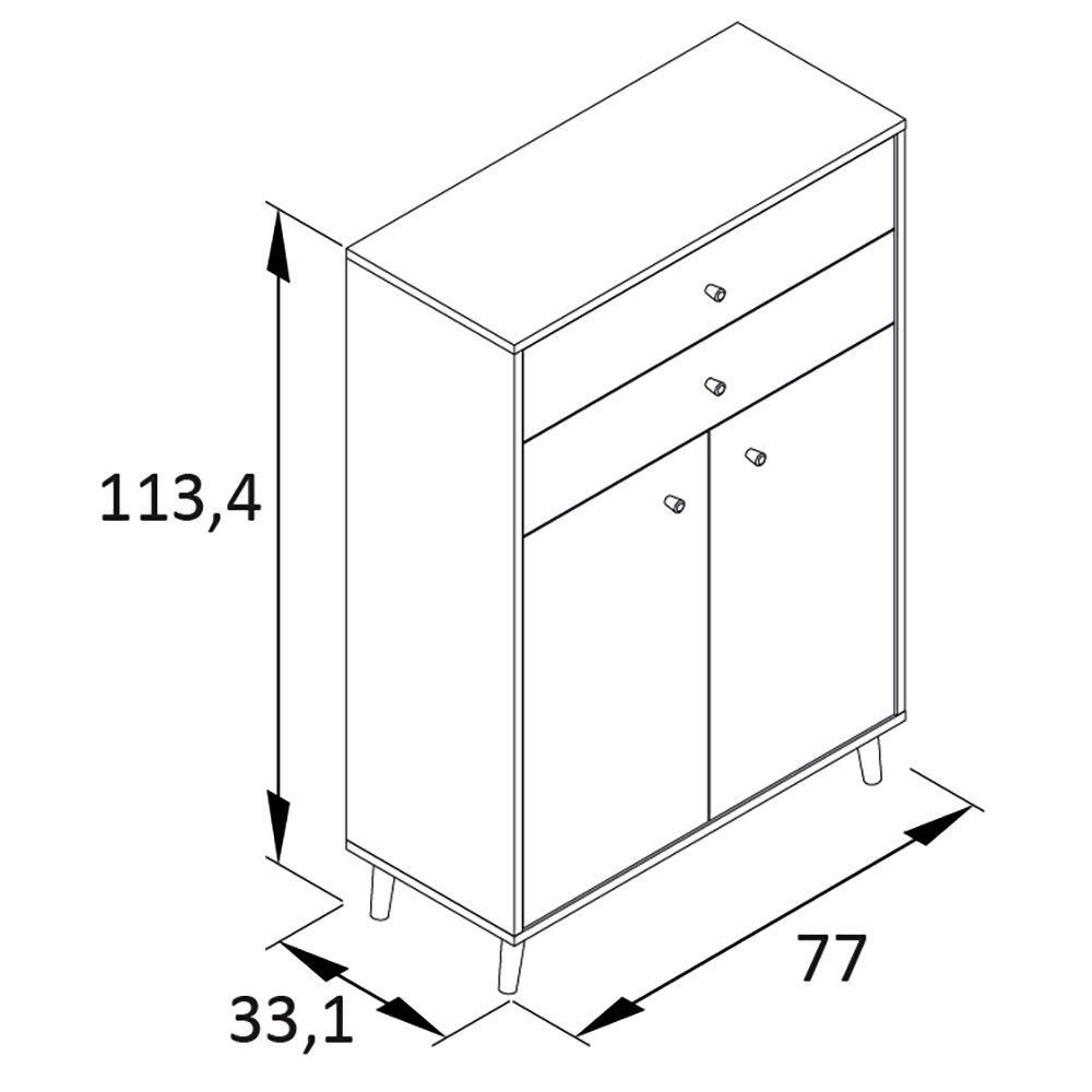 Lomadox Highboard BELFORT-80, in weiß matt, 77 cm breit, 2 Schubladen, 2-türig, modern