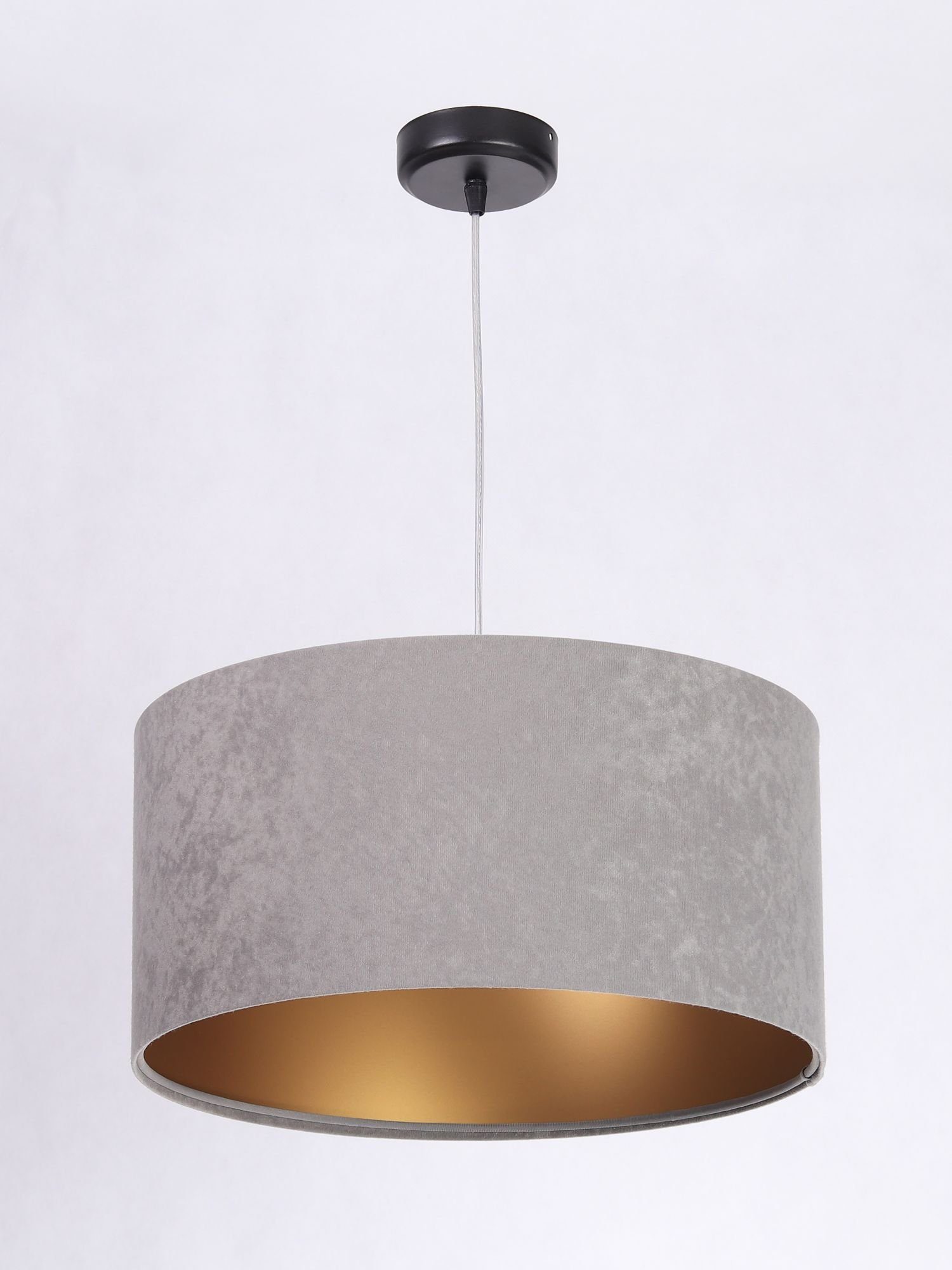 Licht-Erlebnisse Pendelleuchte ROSIE, ohne Leuchtmittel, Hängeleuchte Esstisch Grau Gold Stoffschirm Velours Optik retro. € 110,95
