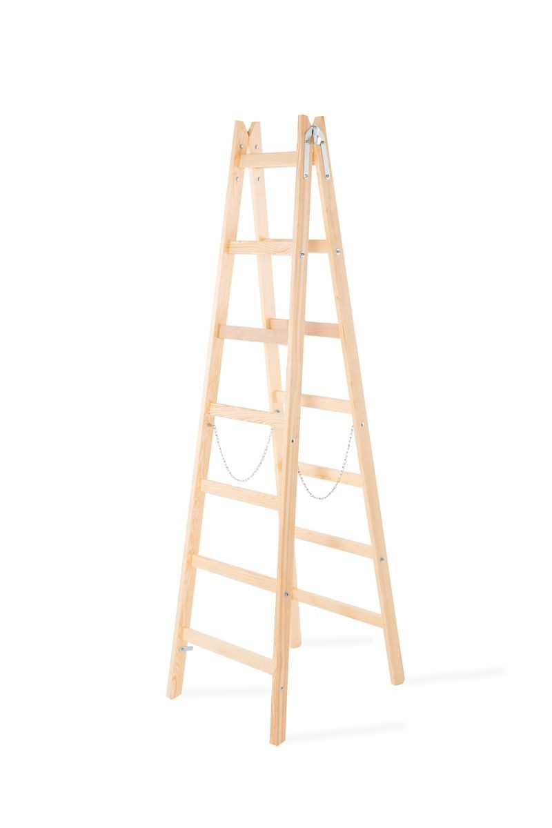 PROREGAL® Stehleiter Wood Double Giraffe Holz-Sprossen-Stehleiter mit Sicherheitsband (Leiter, Trittleiter, Bockleiter, Holzleiter, Sprossen-Doppellleiter), Meh – Bild 2 von 5