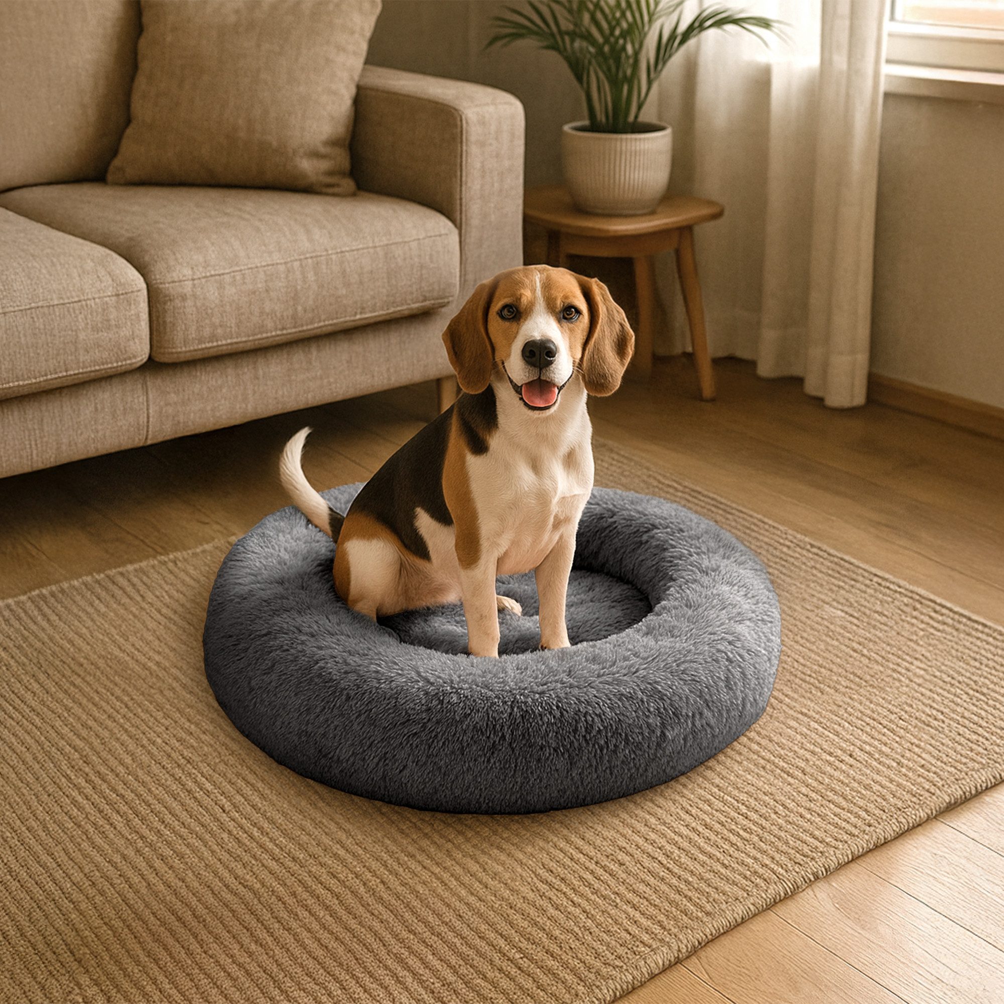 belviona Tierbett in Donut-Form mit ergonomischen Rand, 80 cm Durchmesser, anthrazit, Polyester, Schlafen wie auf Wolken, mit weicher Füllung, Anti-Rutsch