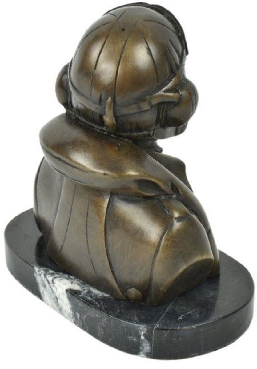 Casa Padrino - 19 - Pilot Skulptur Büste x x - Schwarz / Deko Pilot 19 cm Dekofigur Figur Dekofigur Deko H. Bronze Bronze Accessoires Pilot Pilot Bronze Schreibtisch Marmorsockel 11 Bronze Luxus - mit