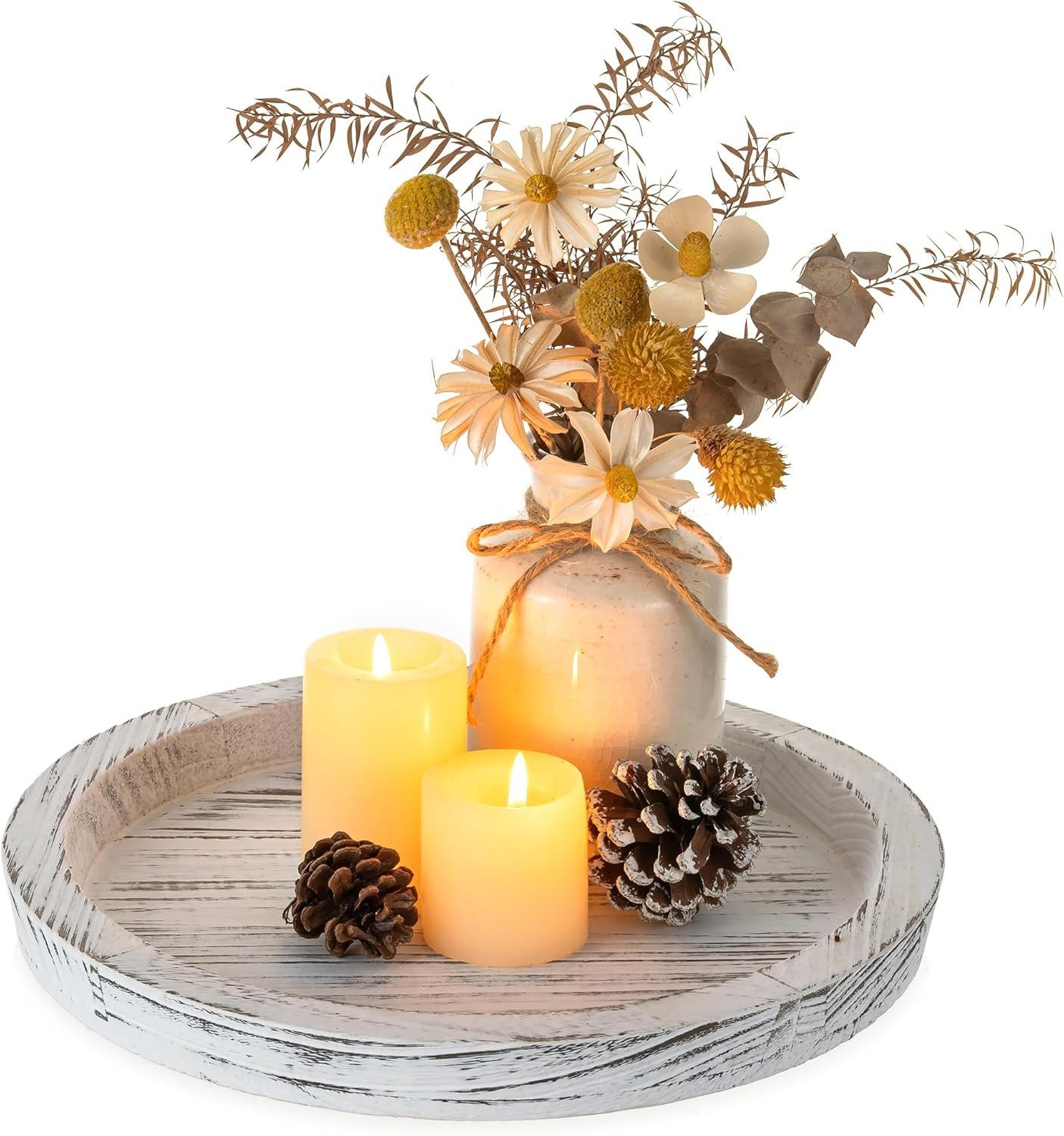 Wiladu Dekotablett Wiladu Tablett Holztablett Rund Rustikal Tischdeko Vintage 28 cm