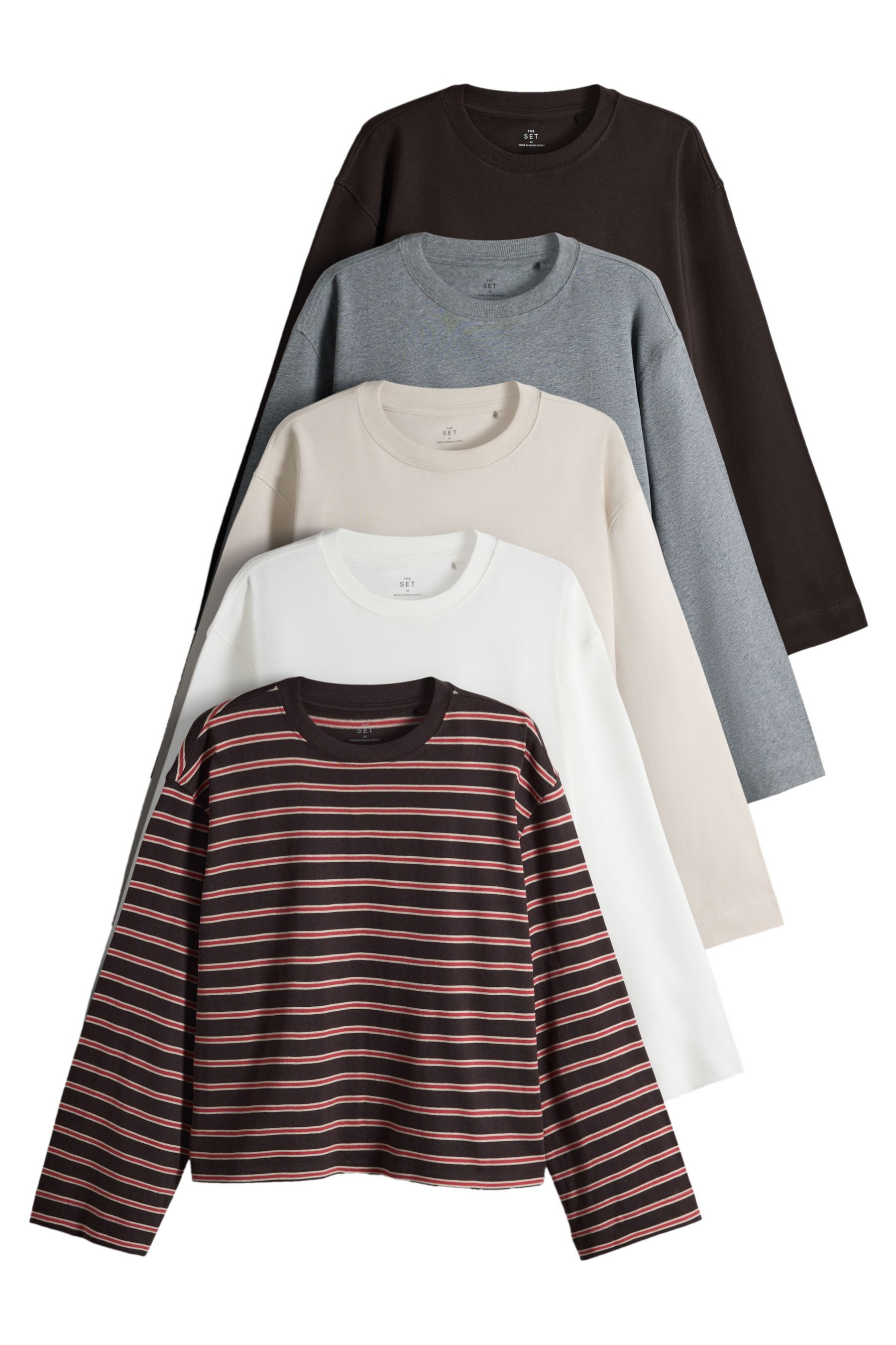 The Set Langarmshirt The Set Schwere T-Shirts, 5er-Pack (5-tlg)