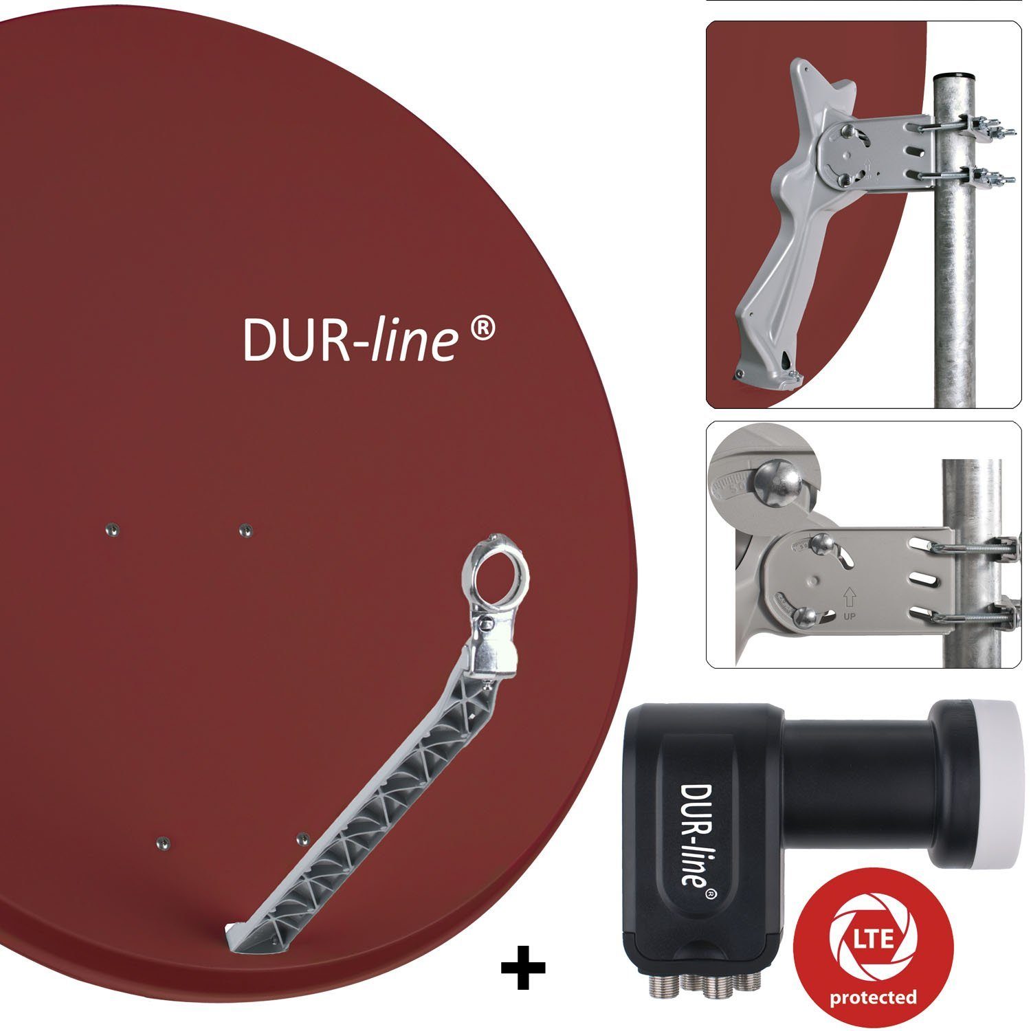 DUR-line DUR-line 4 Teilnehmer Set - Qualitäts-Alu-Satelliten-Komplettanlage - Sat-Spiegel