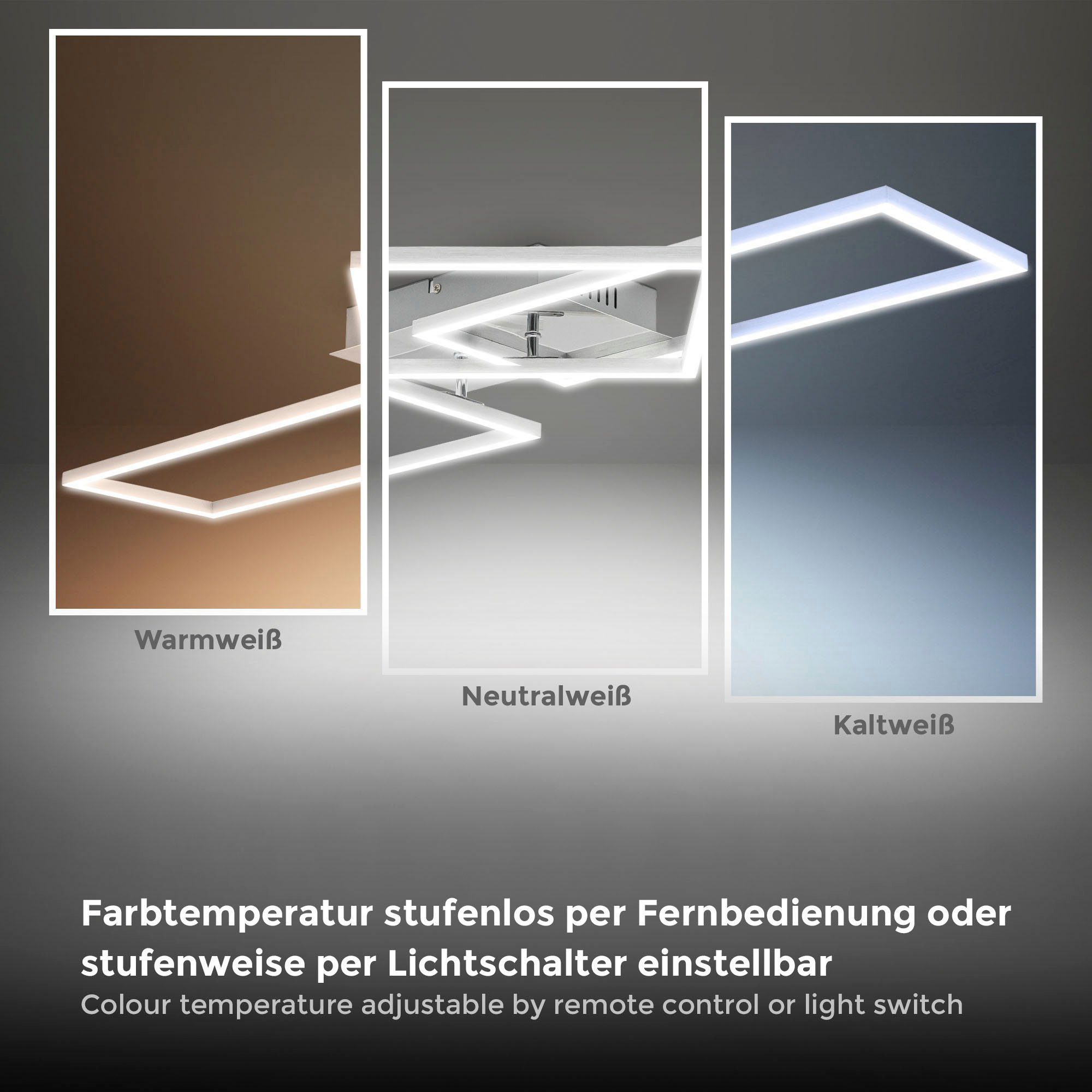 Farbtemperatursteuerung, 40 Kaltweiß-Warmweiß, - B.K.Licht CCT CCT LED-Frame - Fernbedienung, BK_FR1510 Schwenkbar, kaltweiß, fest LED warmweiß Deckenlampe, Watt, Dimmbar, über LED integriert, Chrom, Deckenleuchte Wohnzimmerlampe