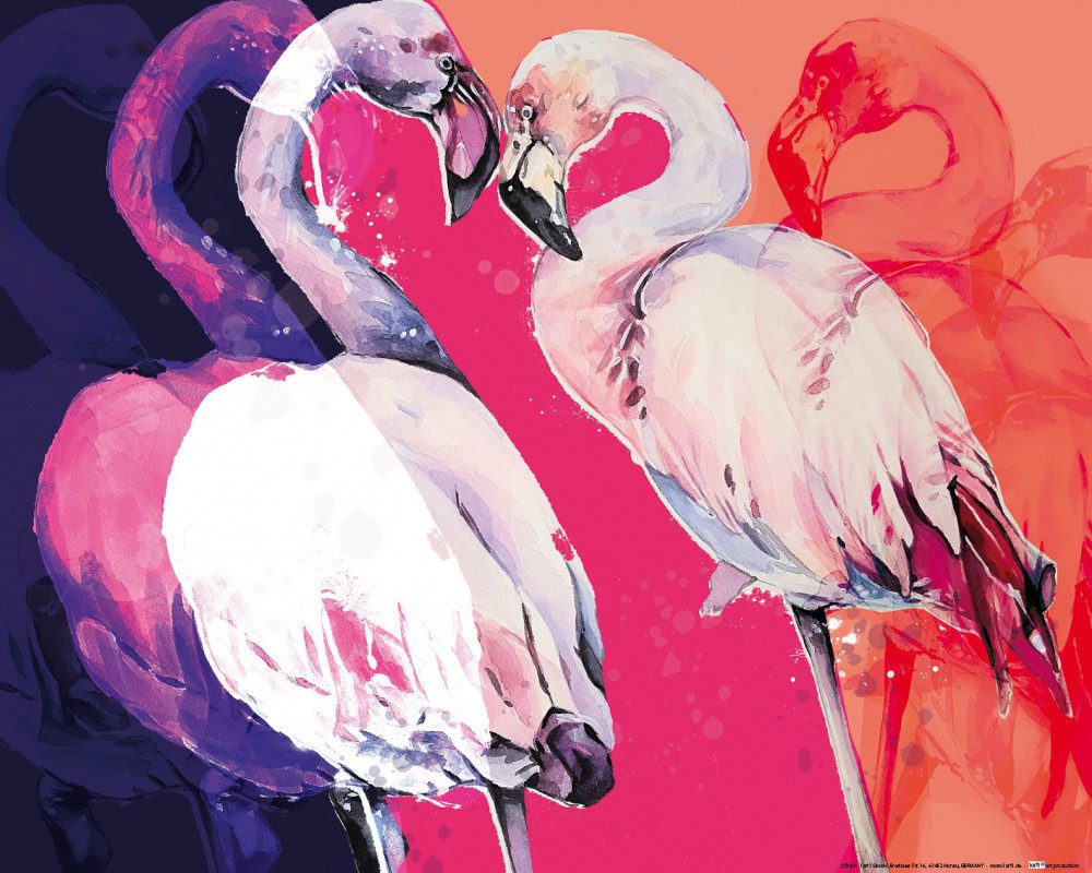 1art1 Poster Flamingos Kunstdruck Bild - Flamingo Love (40 x 50 cm)