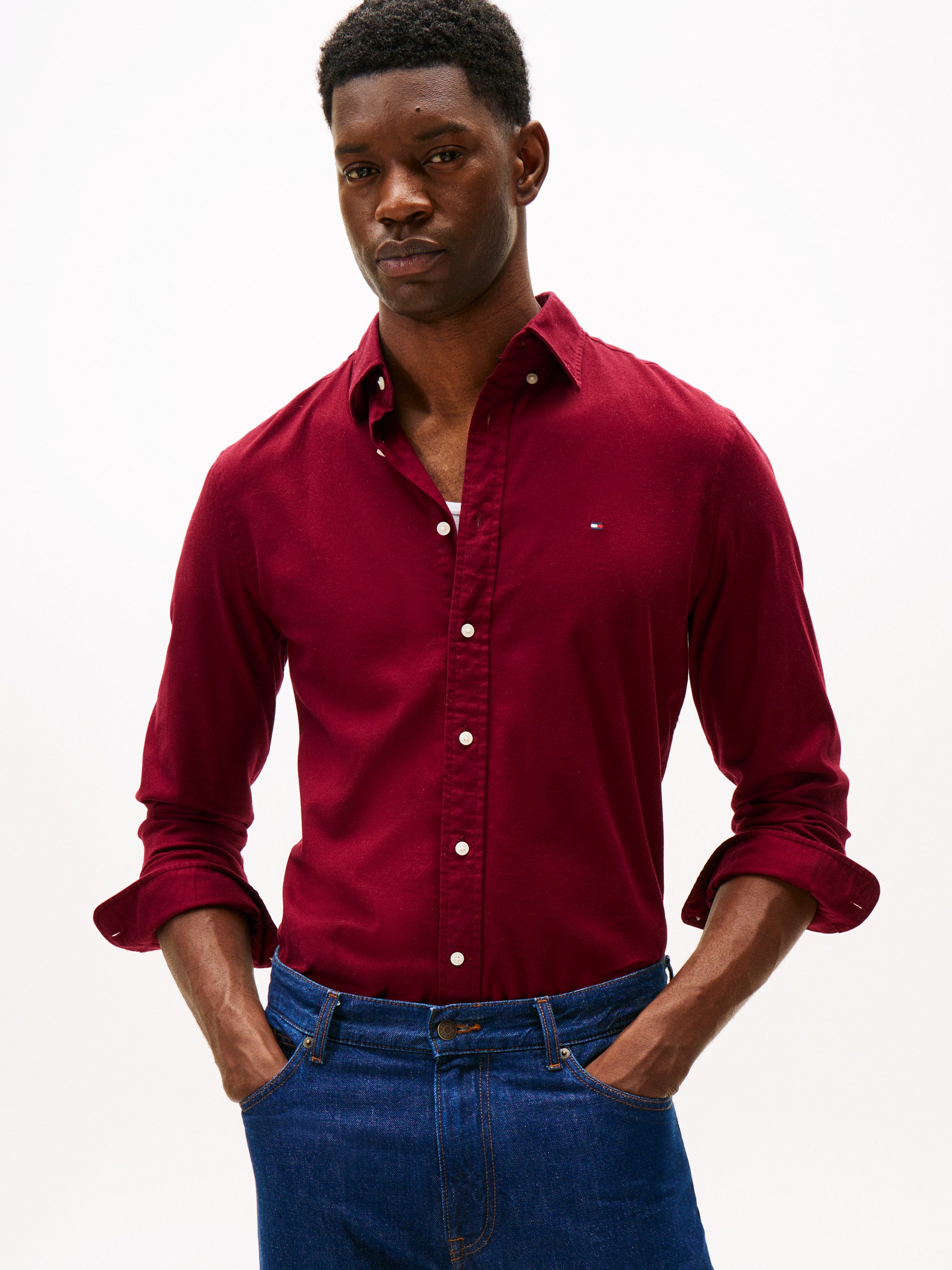 Tommy Hilfiger Langarmhemd FLEX FLANNEL SOLID SHIRT Regular fit