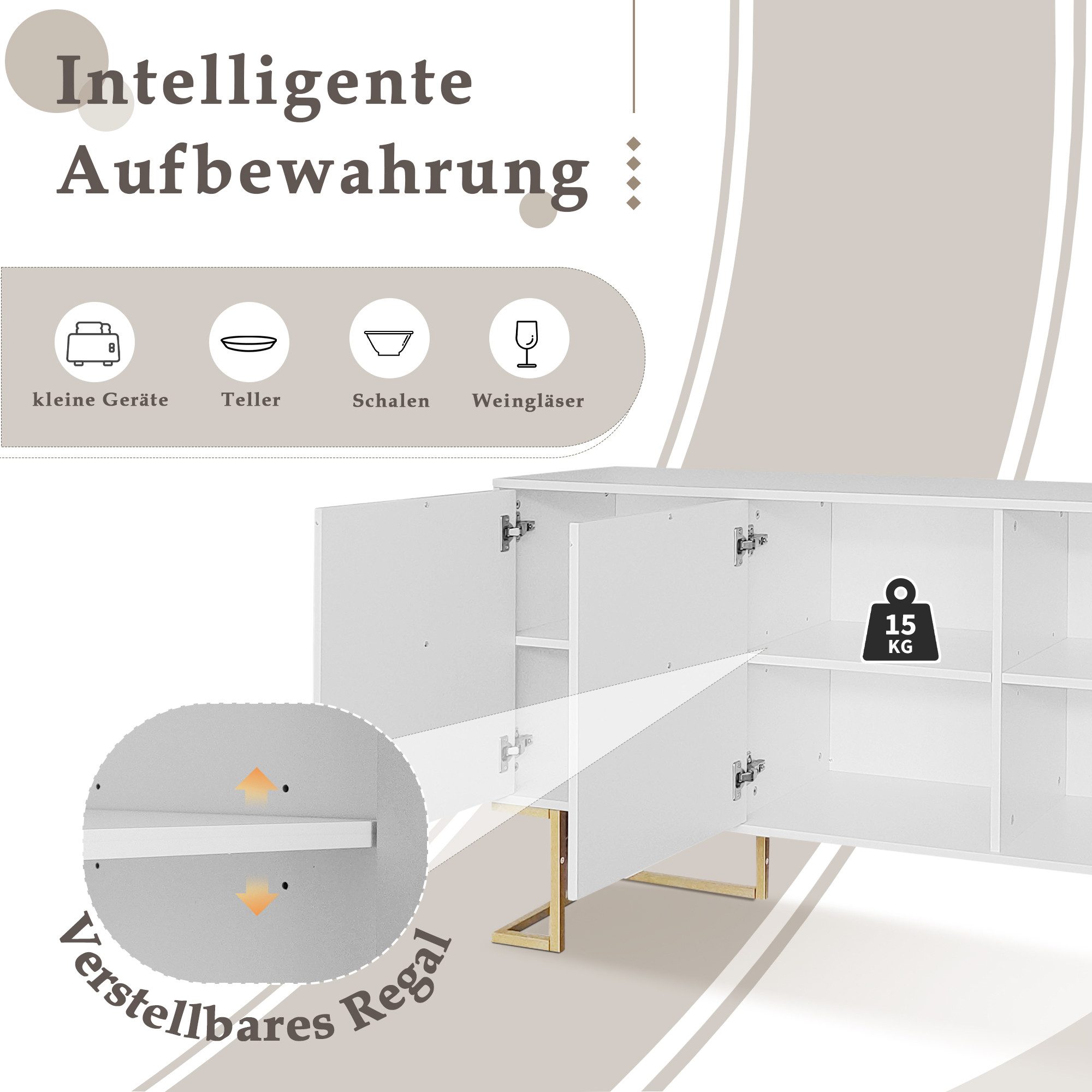 Merax Sideboard mit 3 Türen und verstellbaren Einlegeböden, Kommode mit Met günstig online kaufen