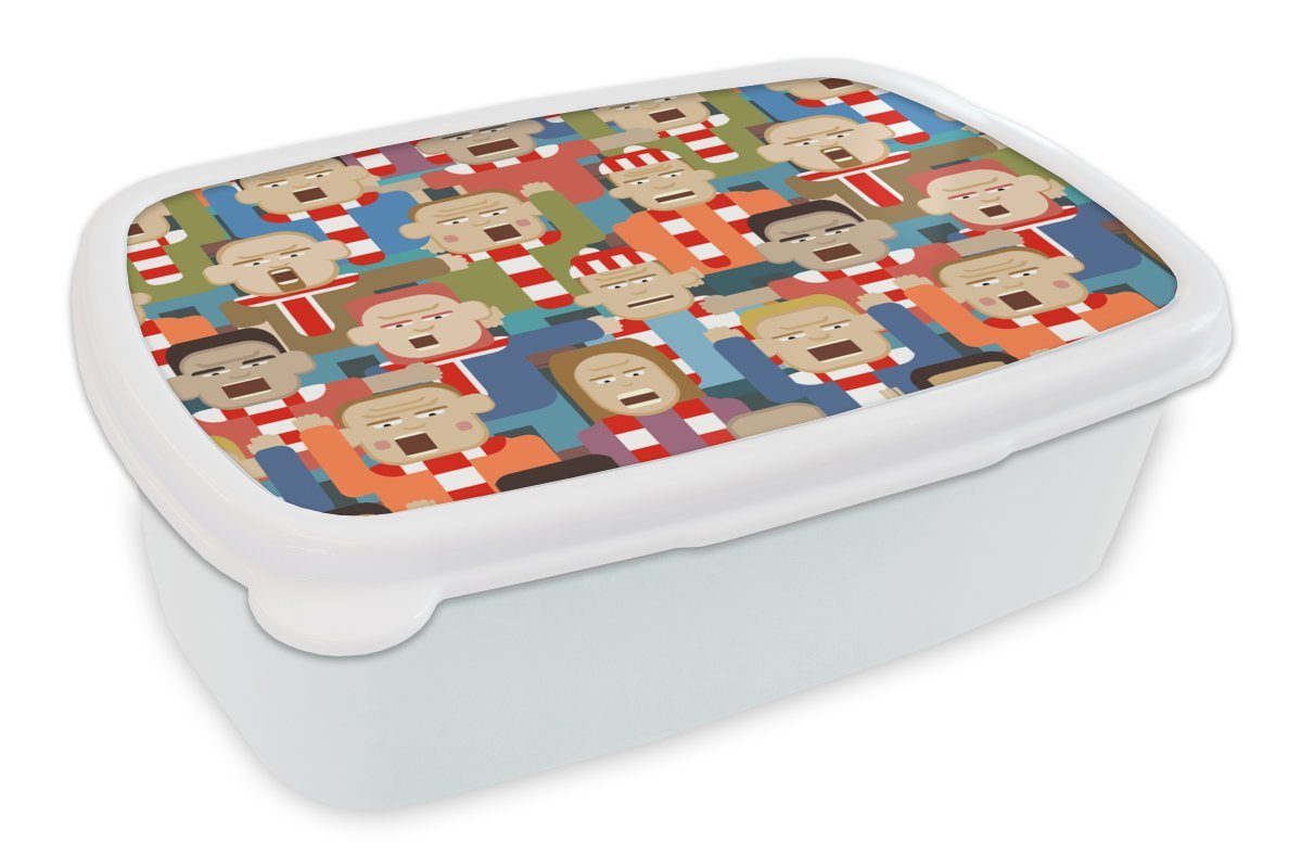 MuchoWow Lunchbox Hooligans - Sport - Muster, Kunststoff, (2-tlg), Brotbox für Kinder und Erwachsene, Brotdose, für Jungs und Mädchen weiß