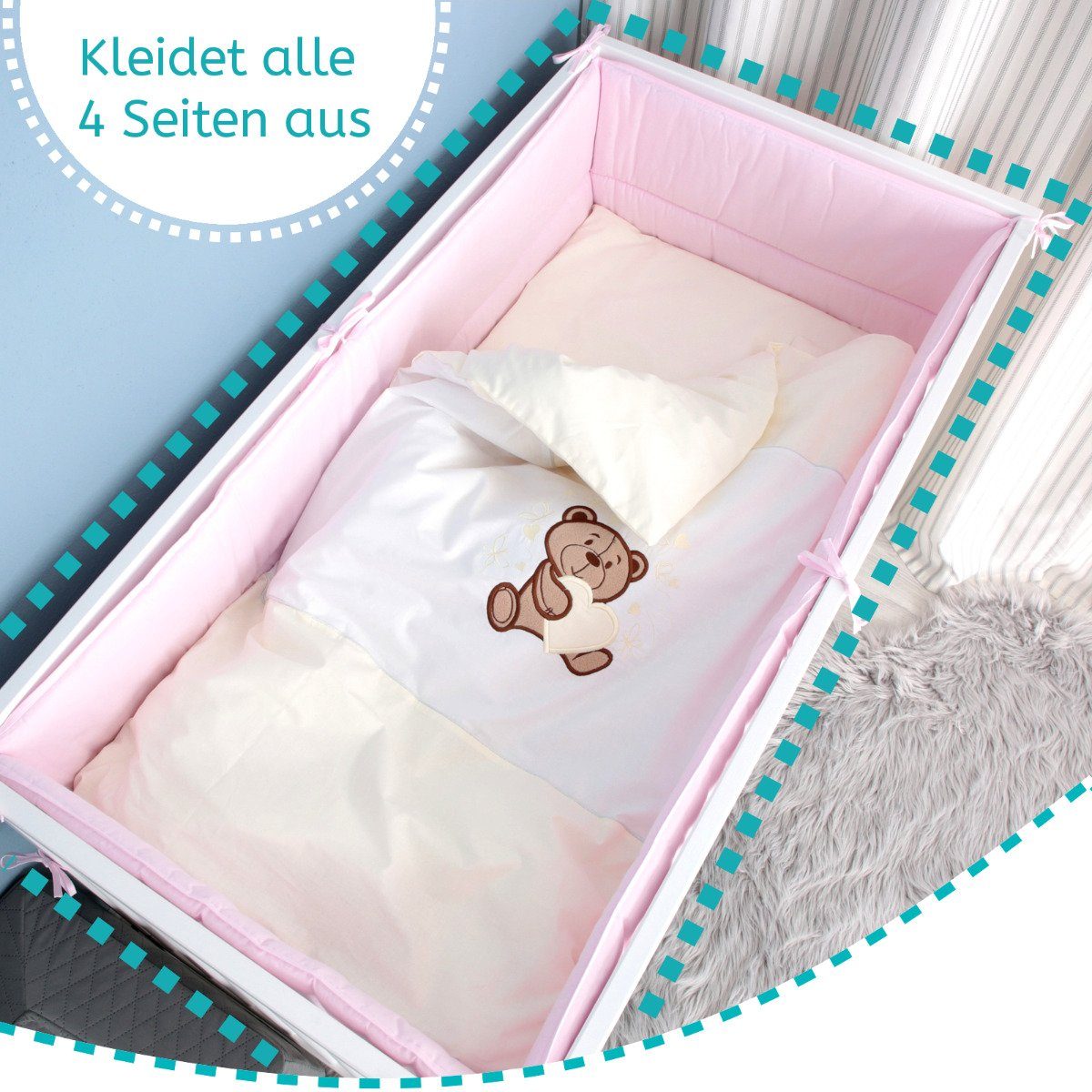 Nestchen Kopfschutz für Kinderbett 140x70 u 120x60 Baby Schutz Polsterung 'NEU' 
