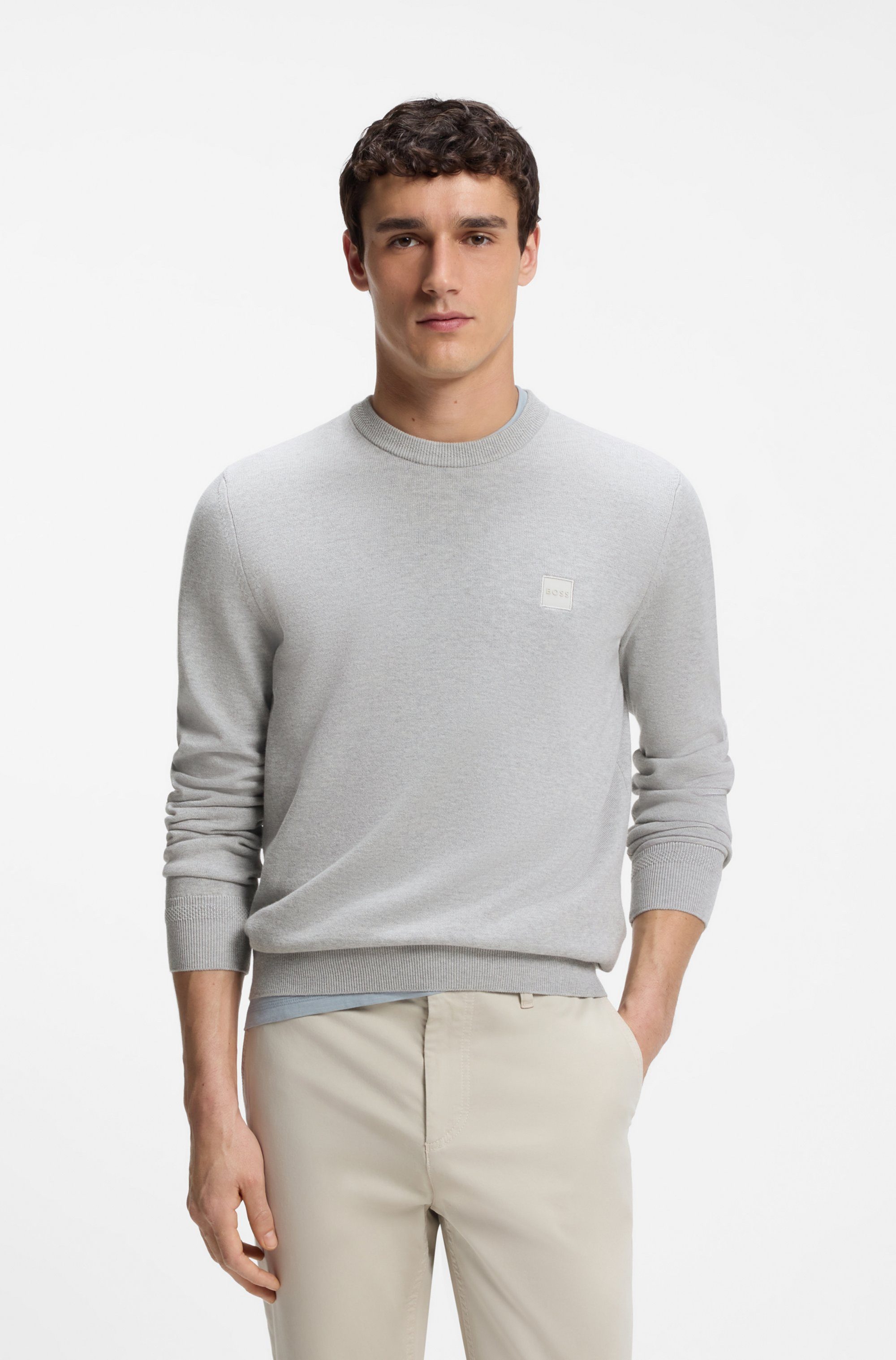 BOSS ORANGE Strickpullover Kanovano Cotton Cashmere mit Rundhalsausschnitt