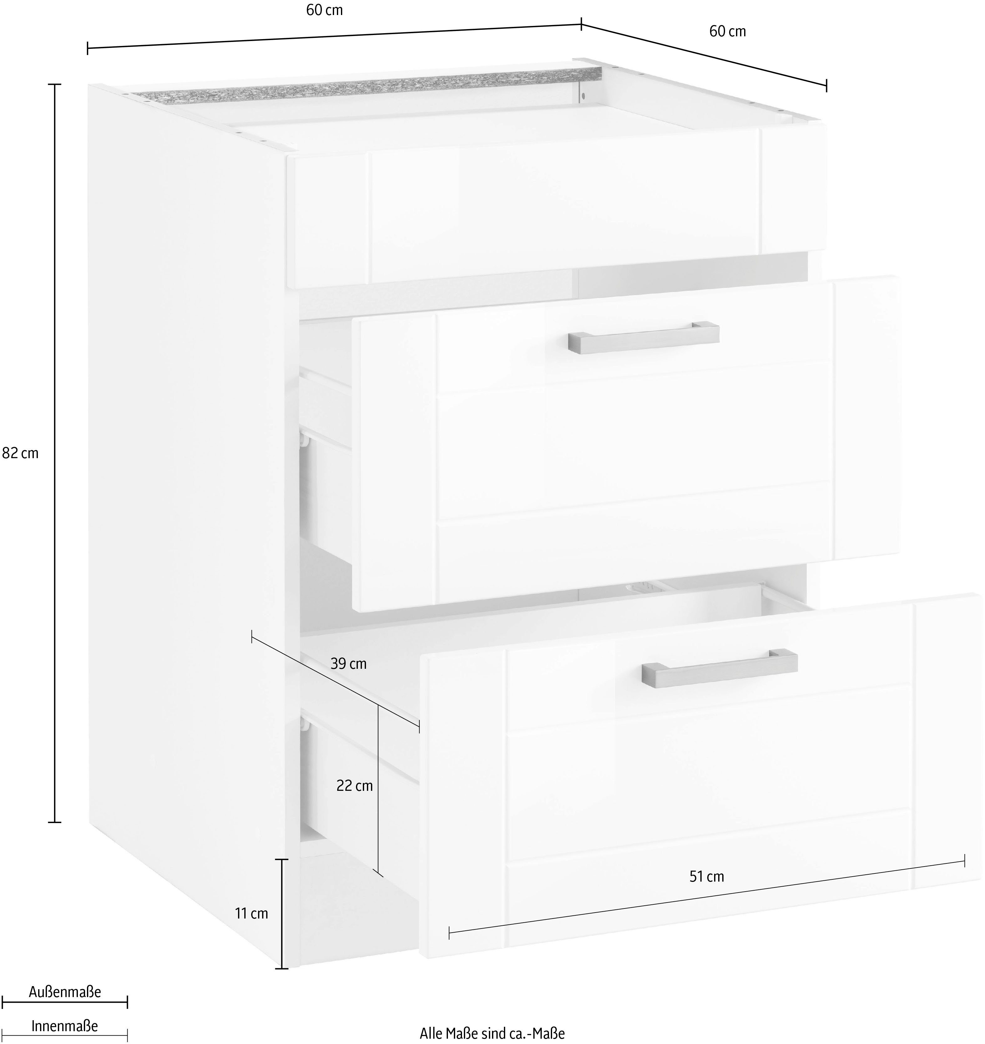 HELD MÖBEL Kochfeldumbauschrank cm Tinnum 2 Fronten Metallgriffe, MDF | Auszüge, breit, weiß weiß 60