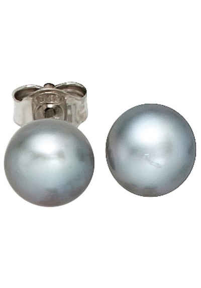 JOBO Perlenohrringe Ohrstecker mit grauen Perlen 7 mm, 925 Silber mit Süßwasser-Zuchtperlen