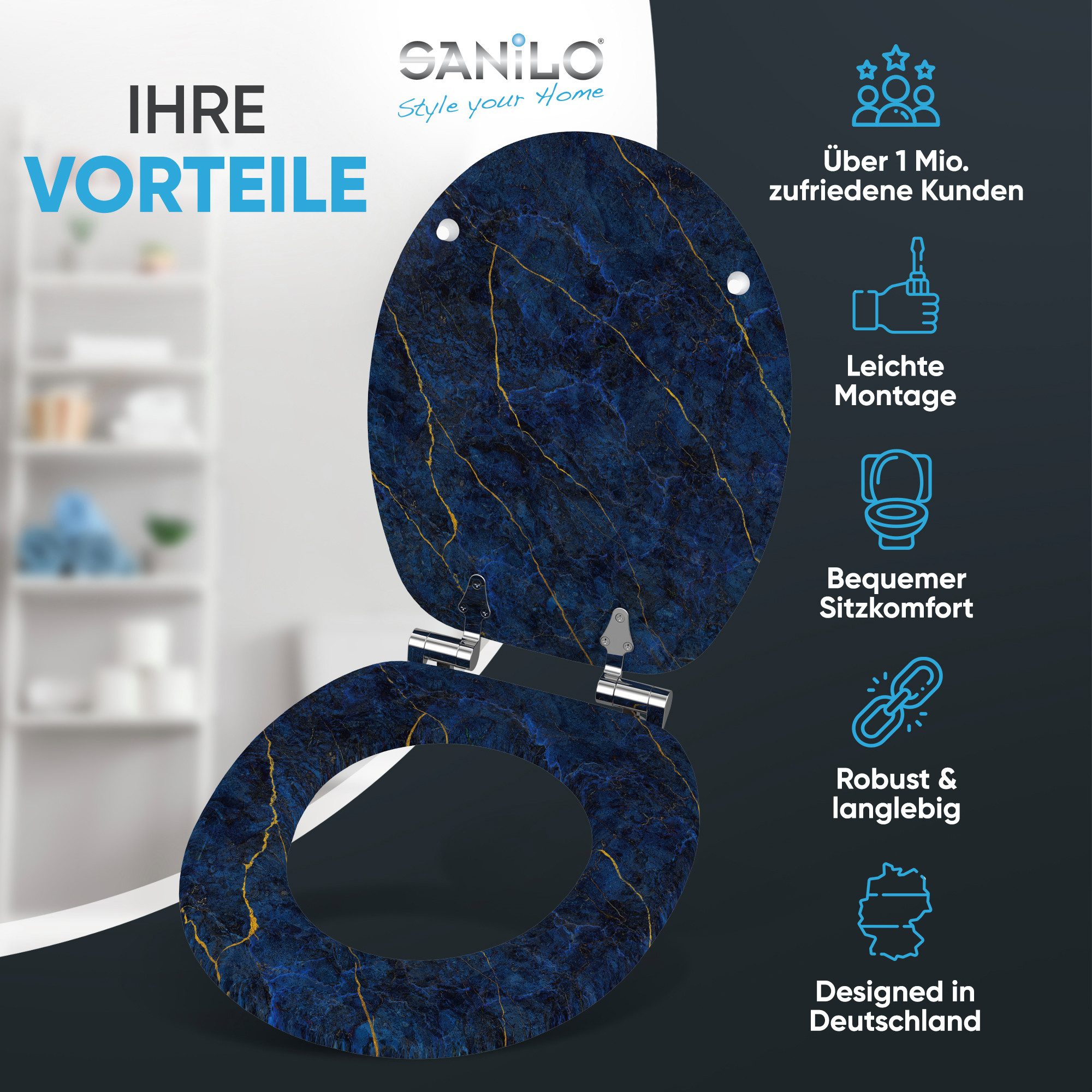 Sanilo WC-Sitz Marmor Darkblue, mit Absenkautomatik, günstig online kaufen