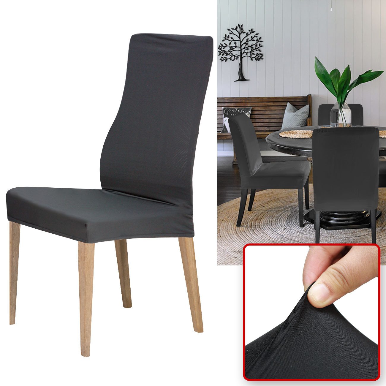 Casativo Stuhlhusse Edler Stuhlbezug, schwarz, Stretch mit Lehnenbezug, waschbar bis 40°C, Gewicht Bezug 160 g