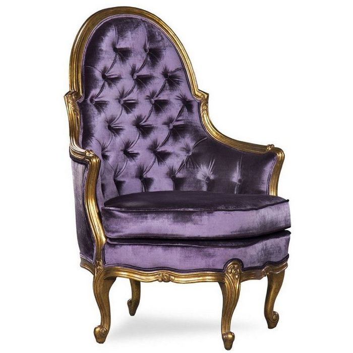 Casa Padrino Sessel Luxus Barock Sessel Lila / Gold - Prunkvoller Antik Stil Wohnzimmer Sessel - Barock Wohnzimmer Möbel - Edel & Prunkvoll