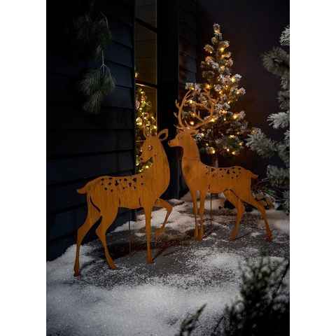 my home Weihnachtsfigur XXL-Hirsch-Paar, Weihnachtsdeko aussen (Set, 2 St), Gartenstecker im Rost-Look, Metall