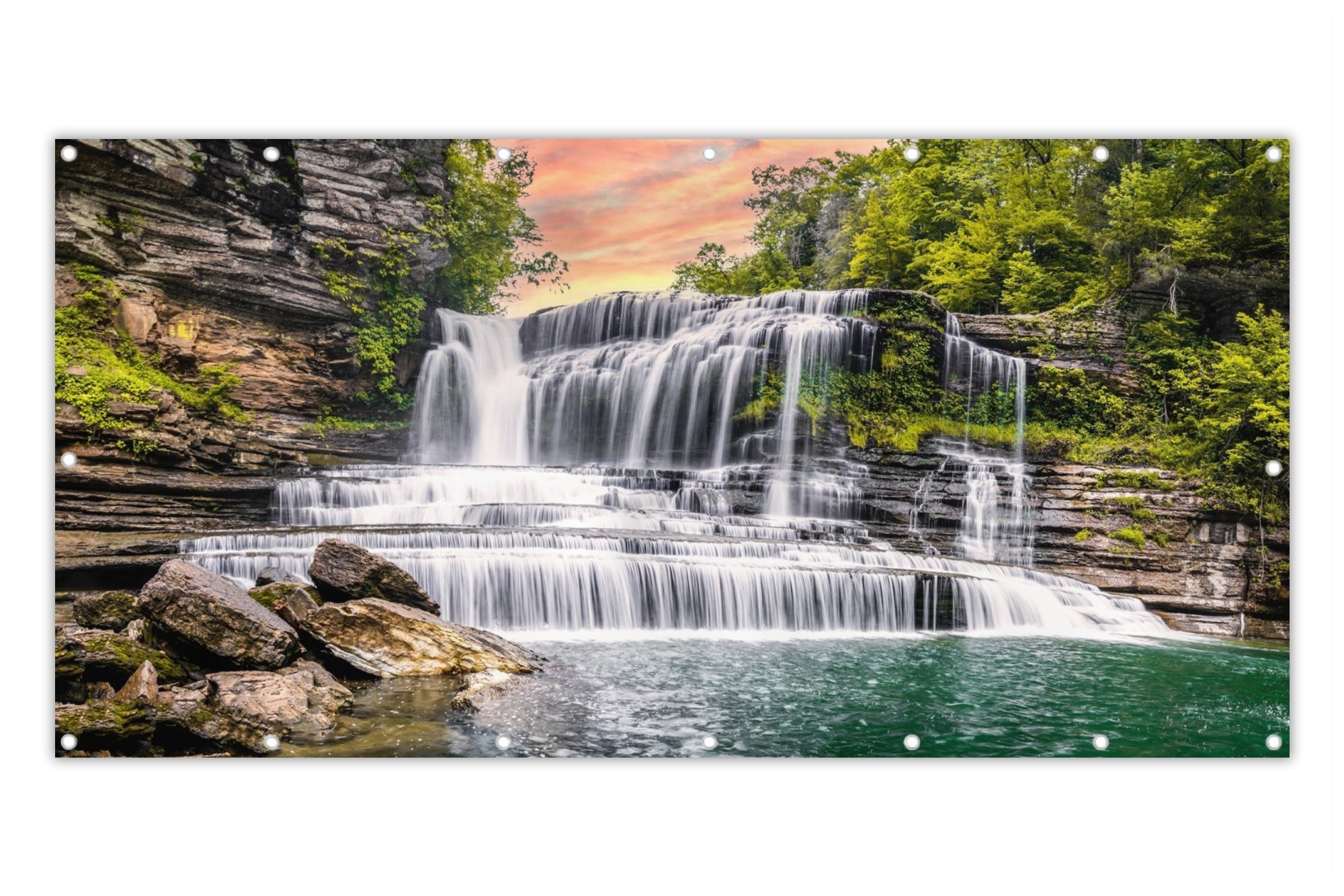 MuchoWow Balkonsichtschutz Wasserfall - Wasser - Steine - Pflanzen - Natur (1-St) Balkon Sichtschutz 90x200, Windschutz für Zaun PVC, 200x90 cm