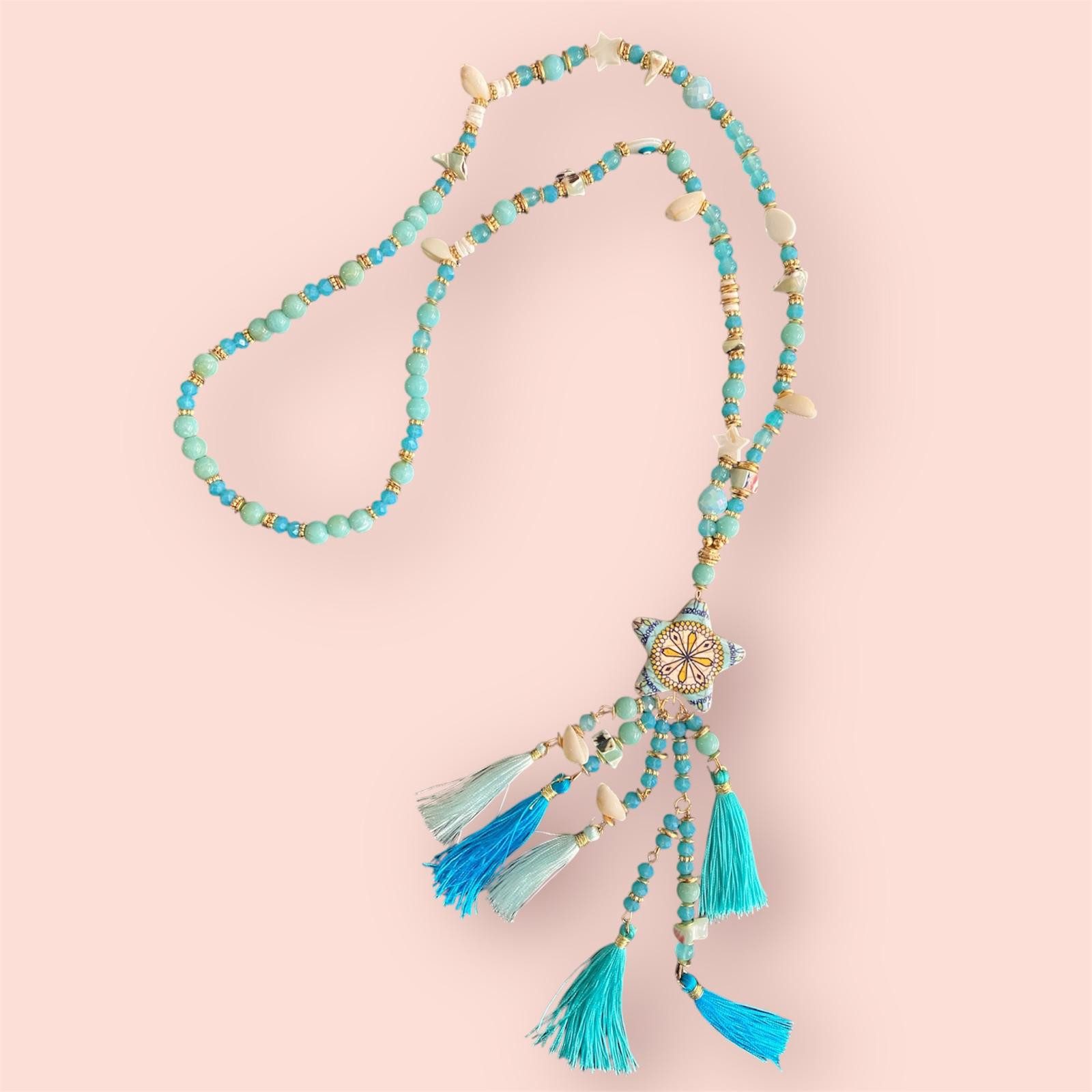 Eden Stone Perlenkette Bunte Mala Kette Halskette Boho-Stil Edelsteinen Muscheln Tonstern (1-tlg)