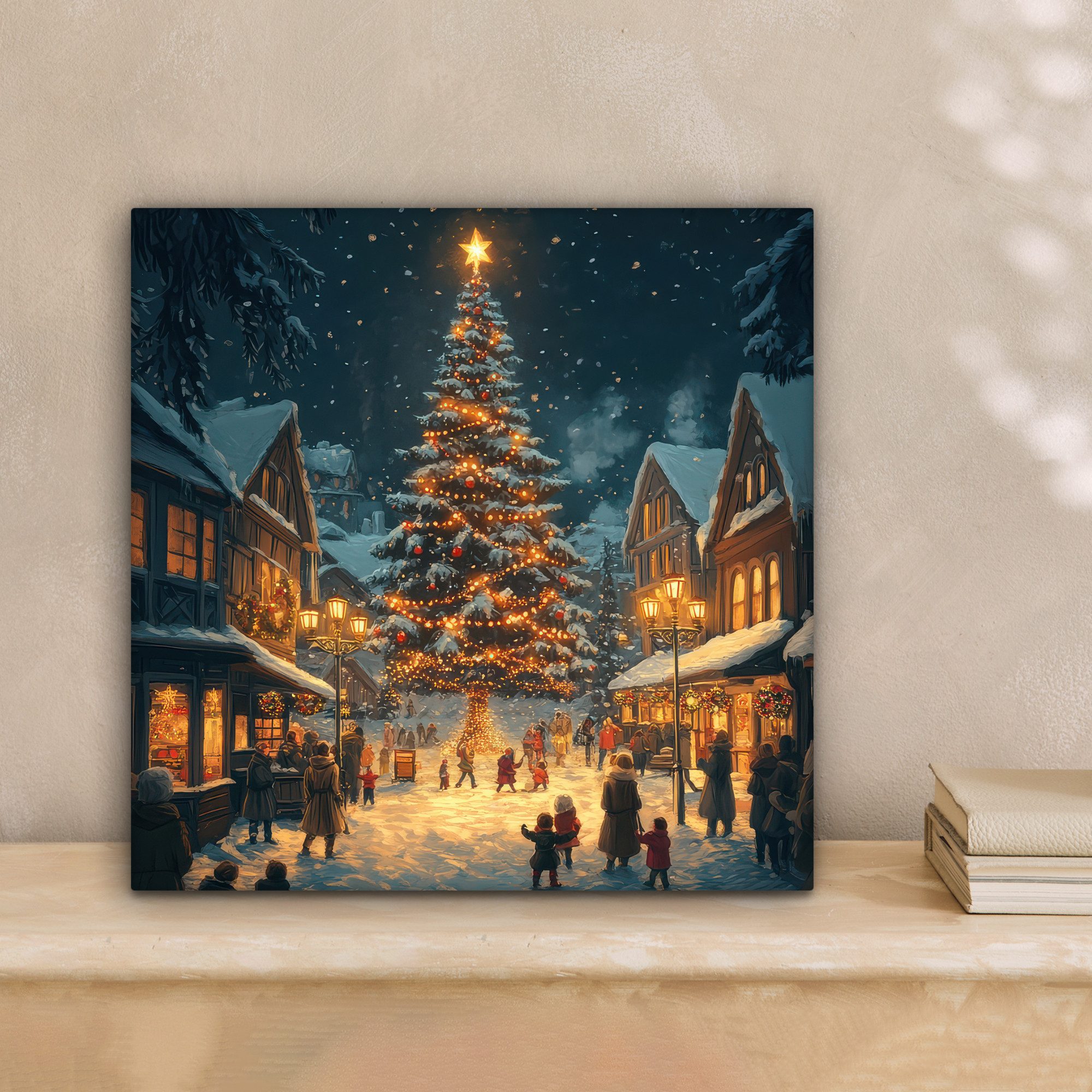 OneMillionCanvasses® Leinwandbild Weihnachtsfeier - Dorf - Dunkelheit, Foto günstig online kaufen