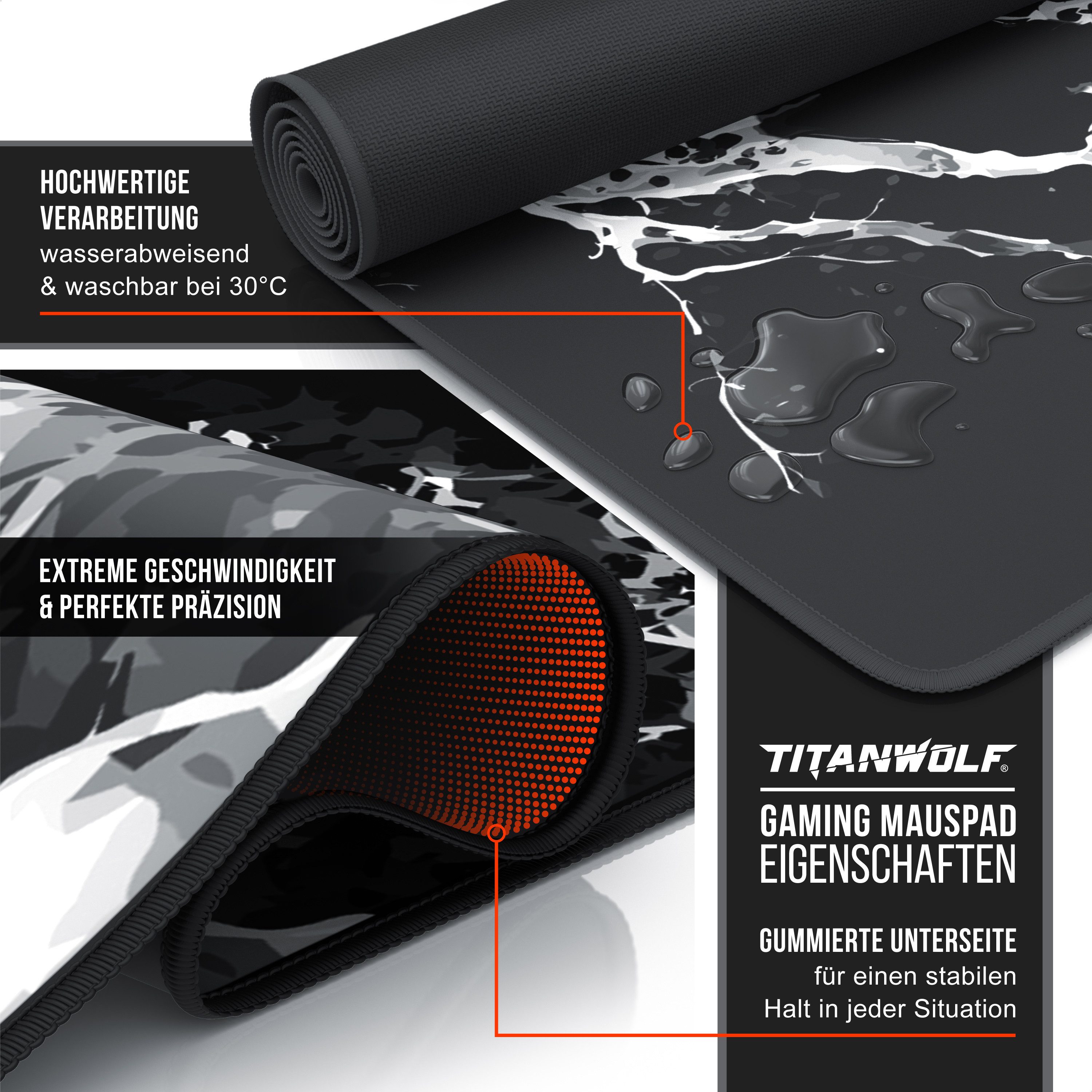 Titanwolf Gaming Mauspad XXL Speed Mousepad 900 x 400 x 3 mm, Schreibtischauflage, abwaschbar, rutschfeste Rückseite, Geschwindigkeit & Präzision, Japan Ink Painting