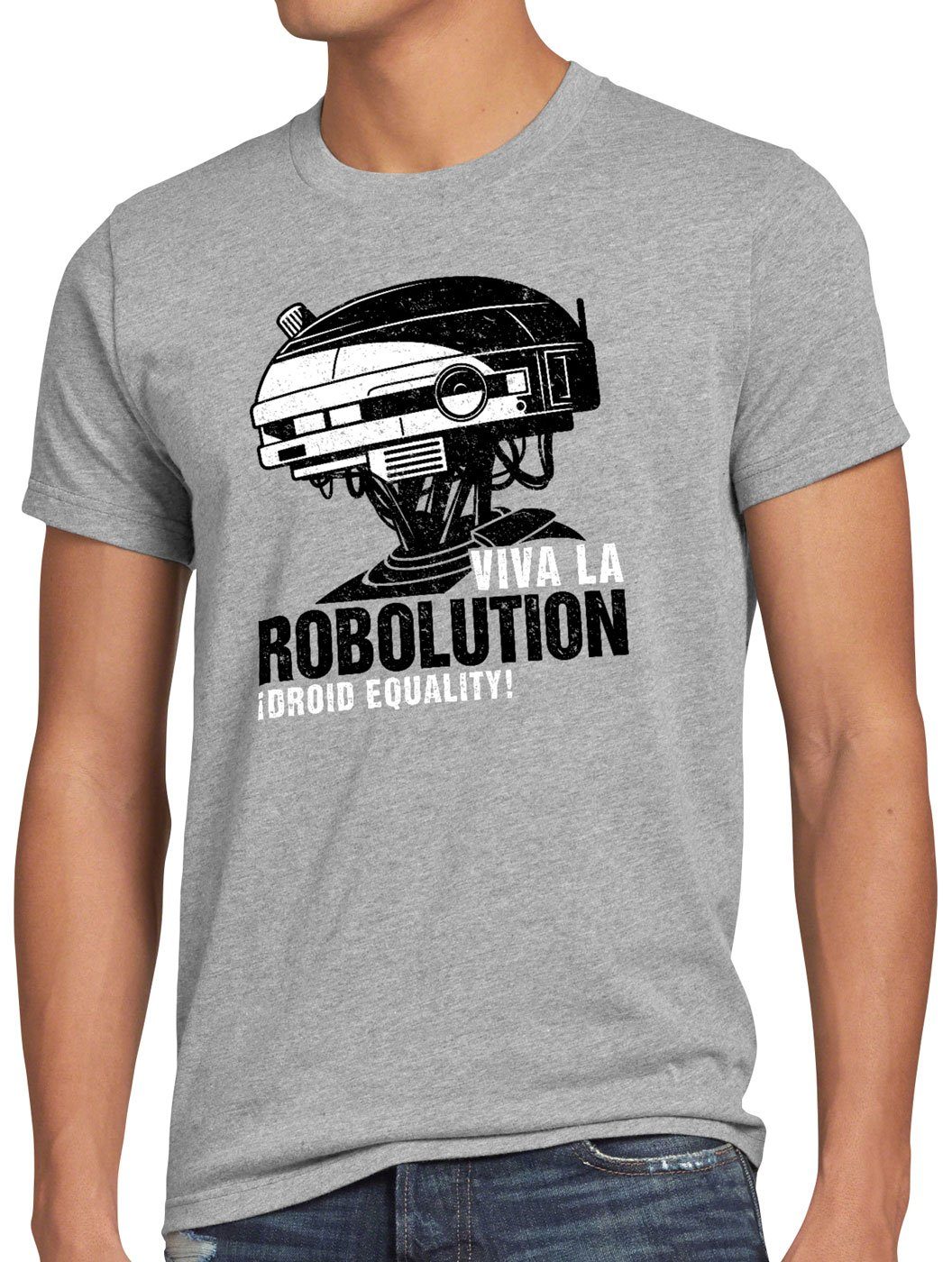 Droid Herren meliert style3 solo guevara grau T-Shirt revolution Equality Print-Shirt