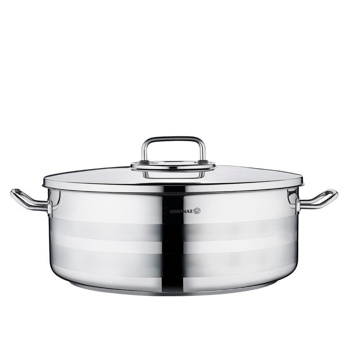 Korkmaz Kochtopf Astra2 Low Casserole, Edelstahl 18/10 (2-tlg), 32 x 12 cm, 10,25 L, Edelstahl-Kochtopf mit Deckel