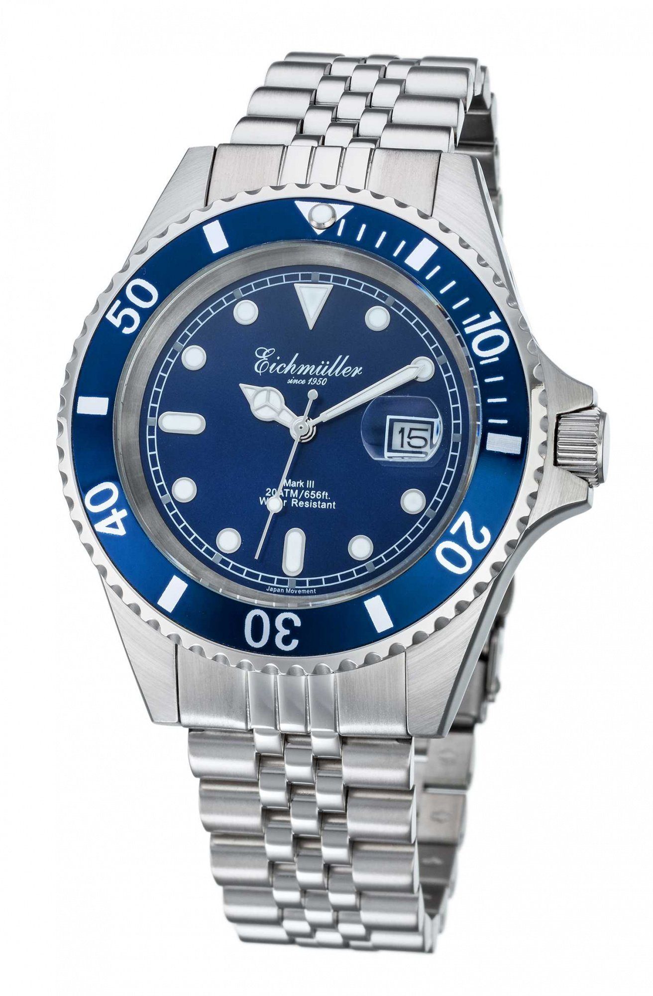 Eichmüller Taucheruhr Herrenuhr Blau Edelstahlband, 20 günstig online kaufen