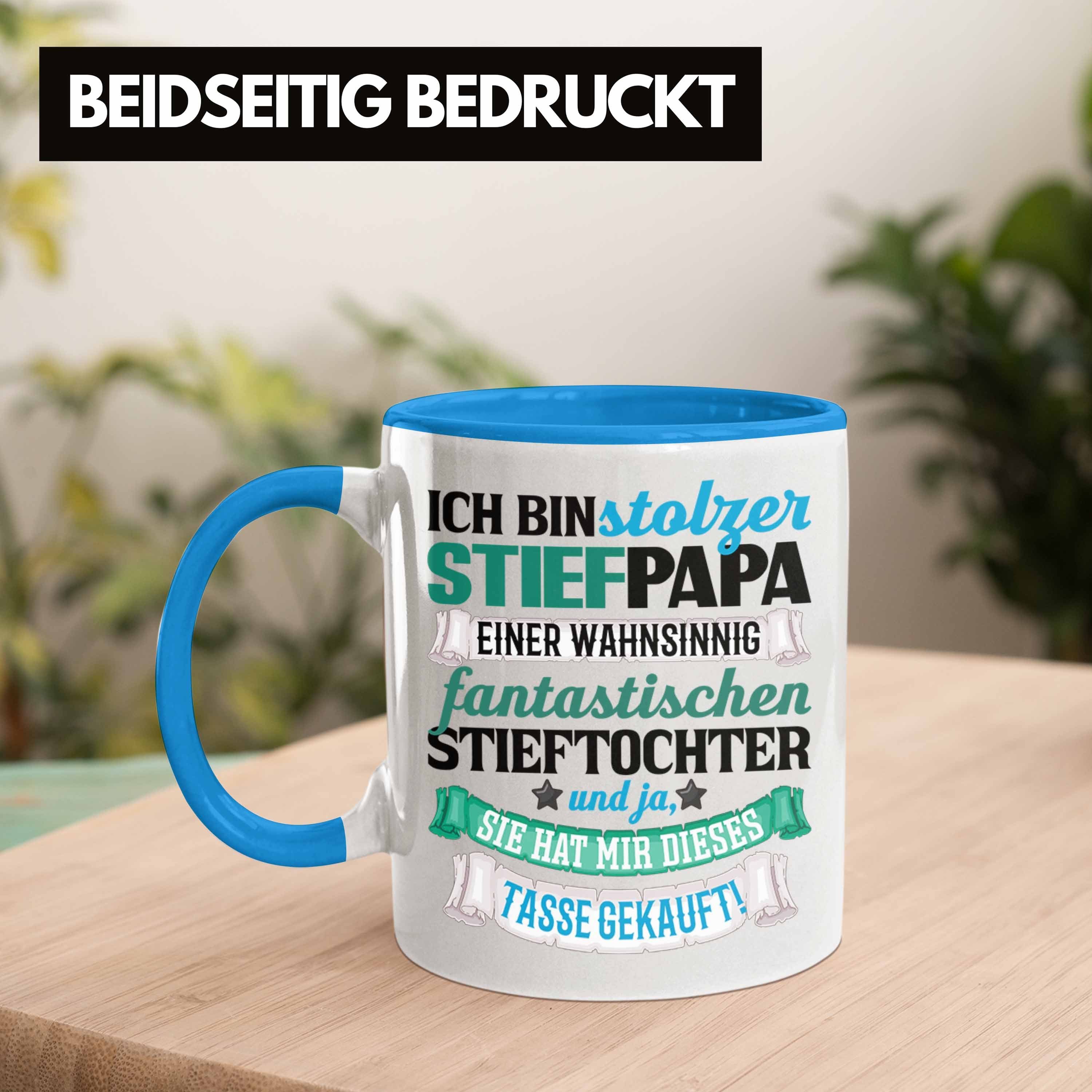 Trendation Tasse Geschenk Tasse Stiefvater Geschenkidee Vatertag Blau Stolzer Papa für Bonus