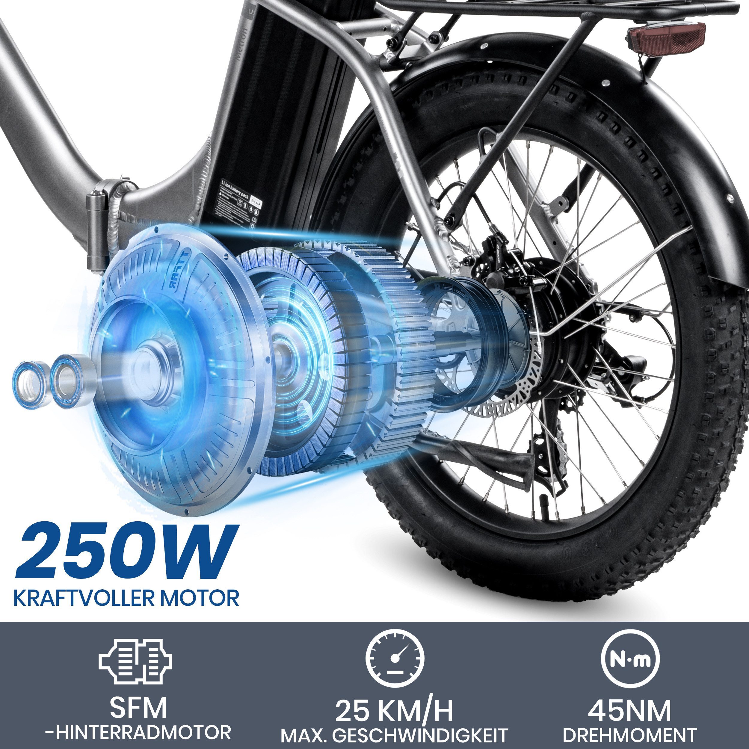 SAXXX E-Bike Klapprad 20x3'' für Damen und Herren, Elektrofahrrad, 468Wh, 100km, klappbar, 7 Gang SHIMANO, Kettenschaltung, Heckmotor, 468 Wh, (mit Gepäckträger, 95 % ormontiert, mit entnehmbarem Akku), RH: 33cm, E-Faltrad bis zu 130kg, Pedelec E-Citybike mit Tiefeinstieg