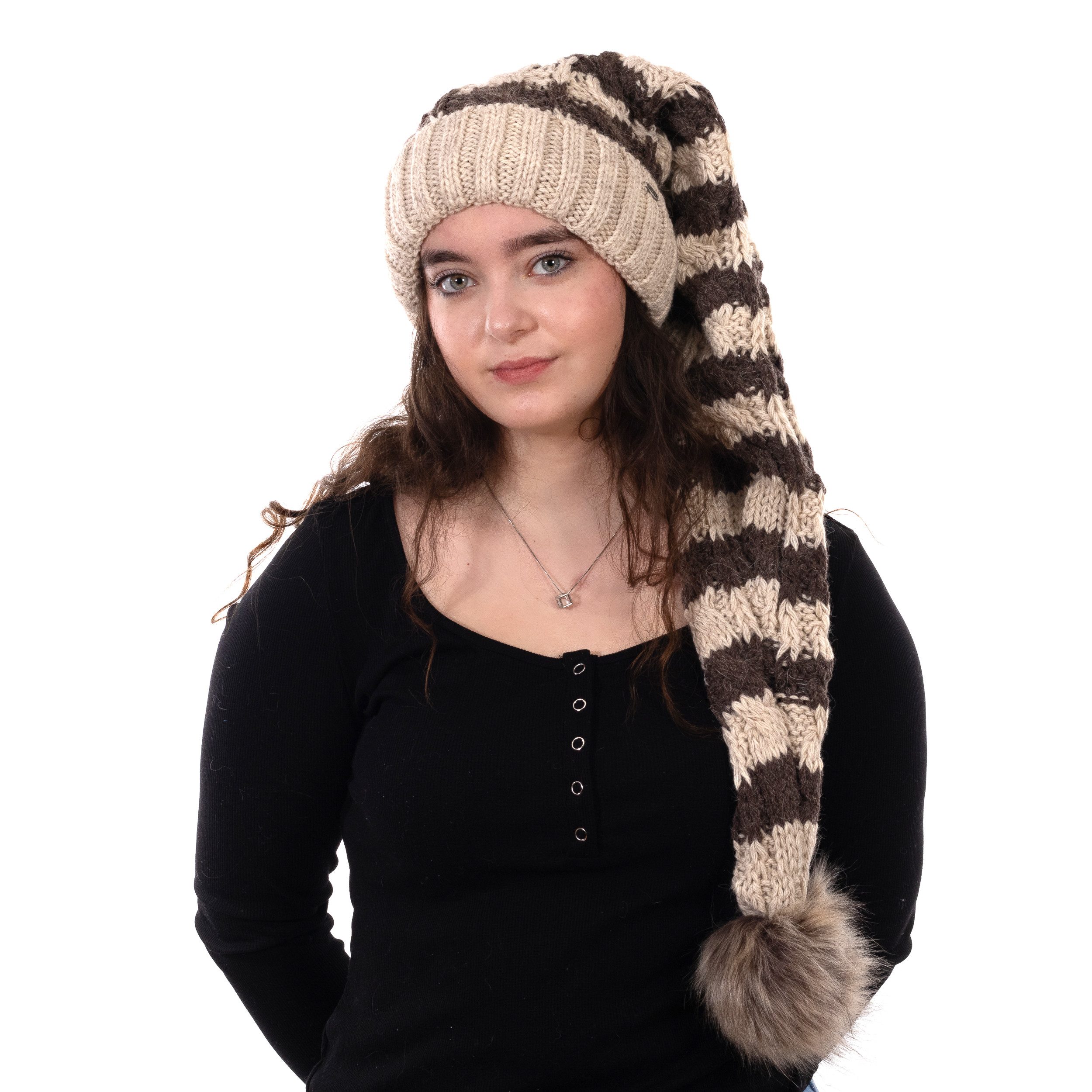 Strickmütze Birendy Beanie A110 beige Mütze Zipfelmütze Pudelmütze Wintermütze