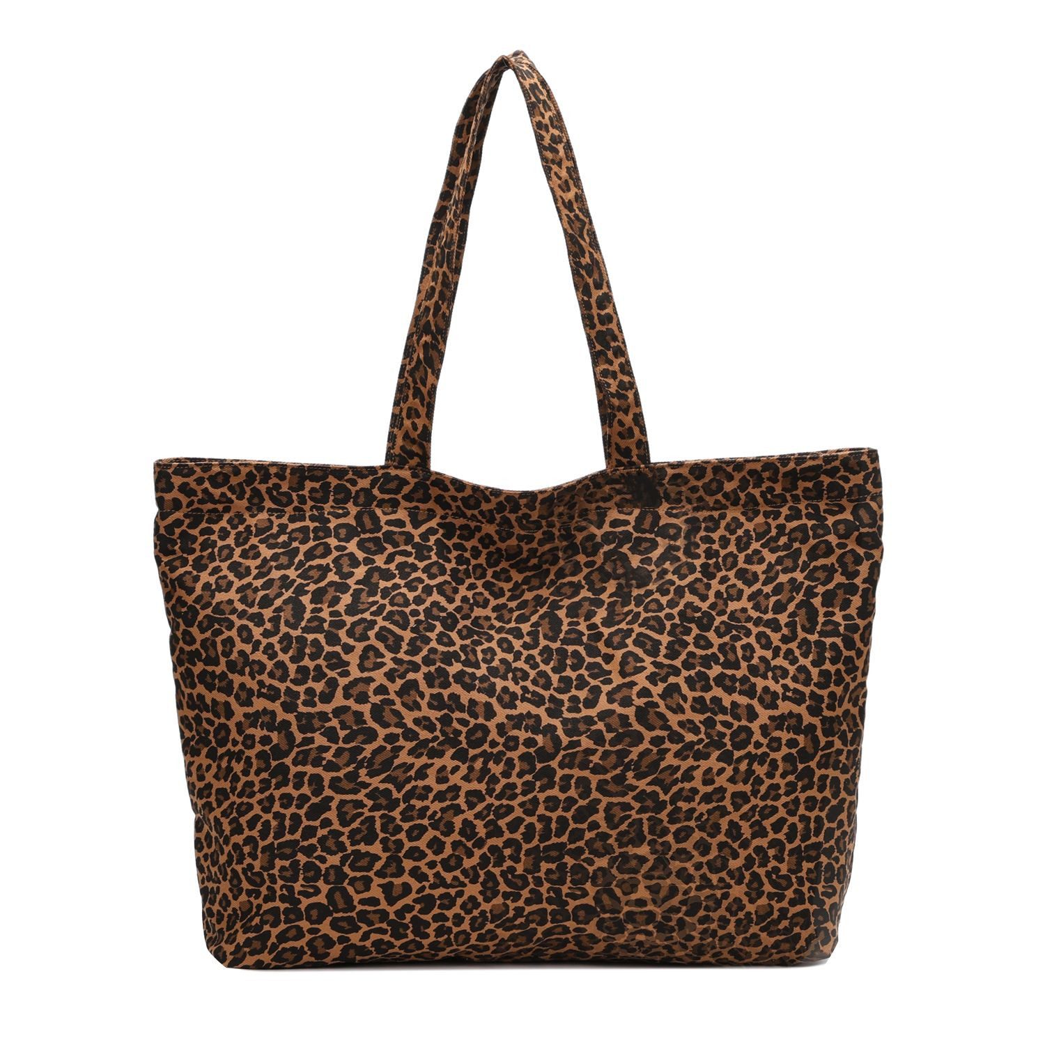 ITALYSHOP24 Schultertasche XXL Damen Leo Tasche Shopper Canvas Tote Bag Weekender Beuteltasche, Leopard Print Umhängetasche Tragetasche Shopping Henkeltasche Reise