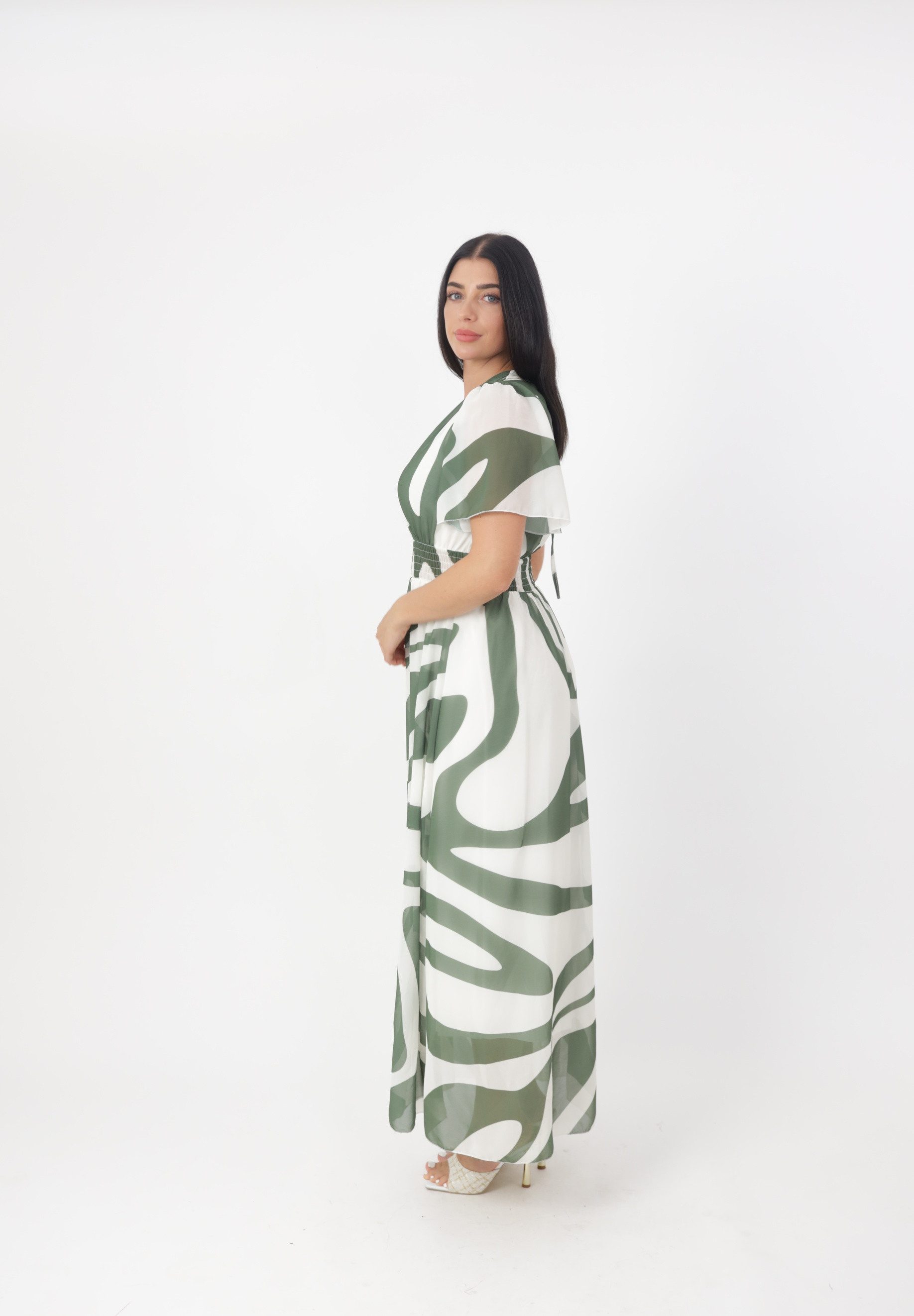 Elara Maxikleid Wickeloptik mit grafischem Muster und Smoktaille (1-tlg)