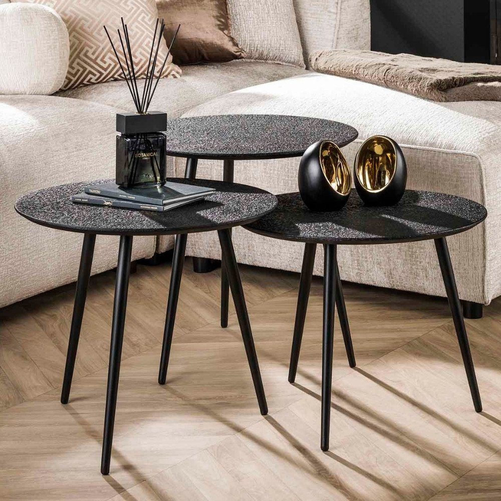 Schwarz Xezal 3er-Set in Holz Couchtisch 530x540x540mm, Möbel aus RINGO-Living Beistelltisch