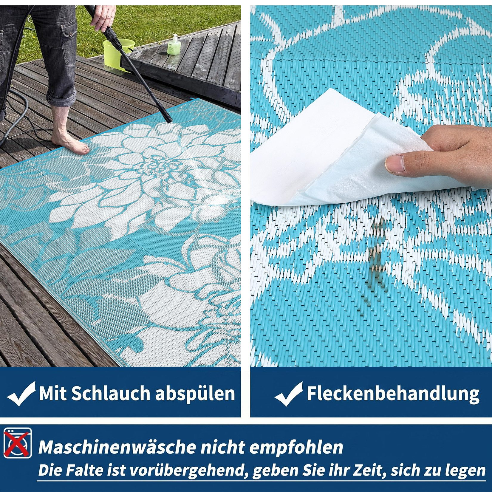 GarveeMore Outdoorteppich Outdoor-Wendeteppich aus PP-Gewebe, wasserfester, inkl. Befestigungsheringe & Tragetasche
