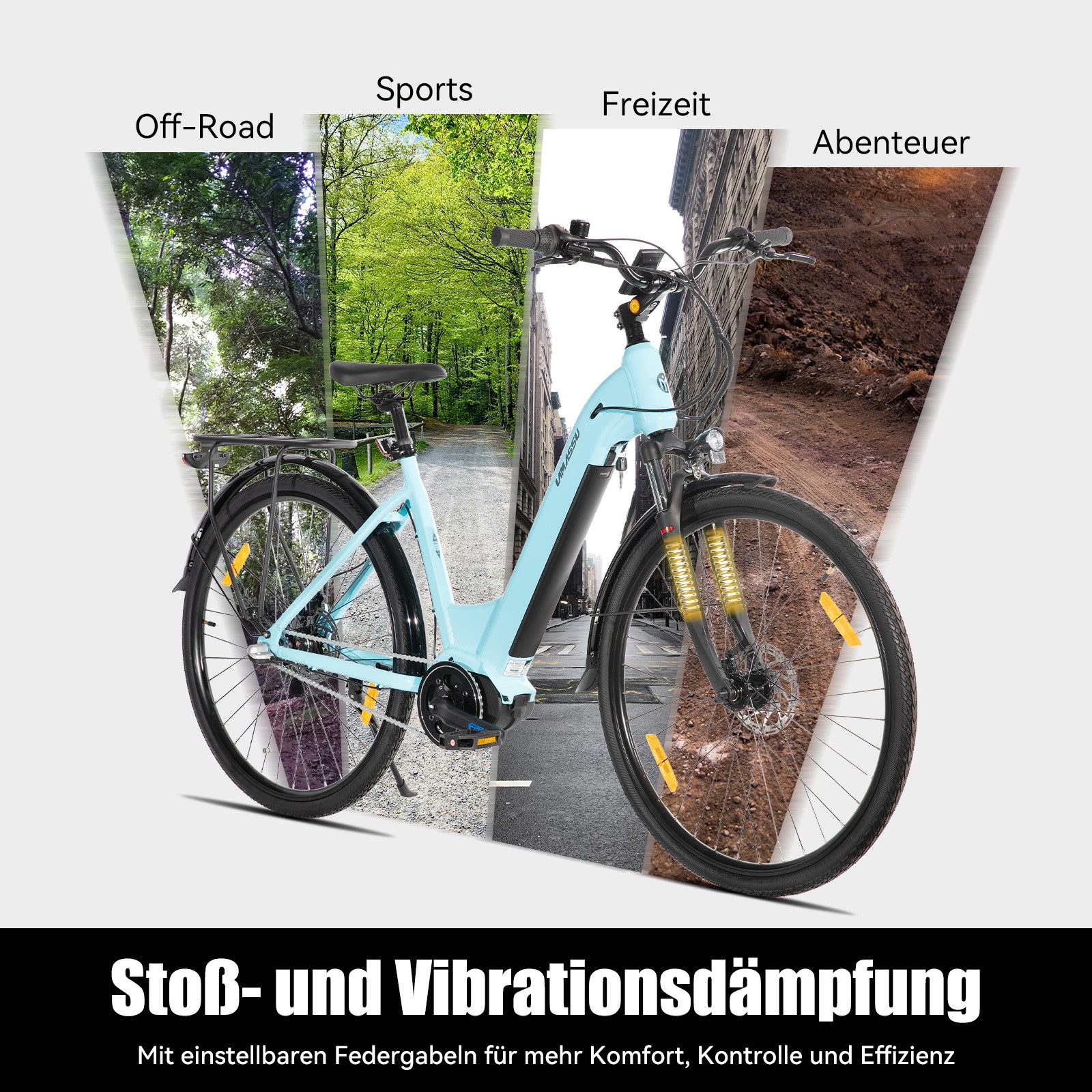 HILAND E-Bike 28 Zoll E-Bike Trekkingrad mit Gepäckträger für Alltag und Touren, Mittelmotor