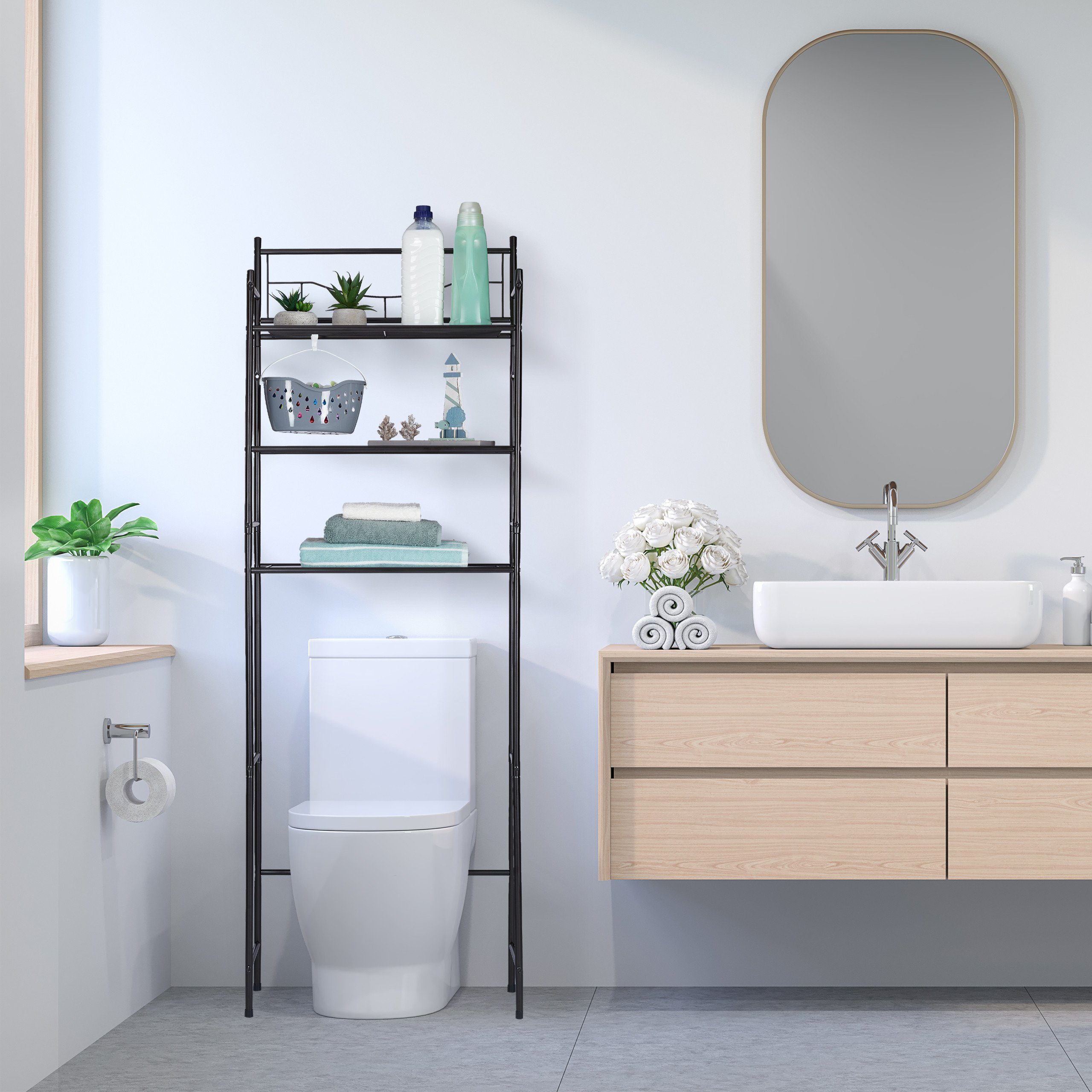 relaxdays Waschmaschinenumbauschrank Überbauregal Metall 3 Ablagen günstig online kaufen