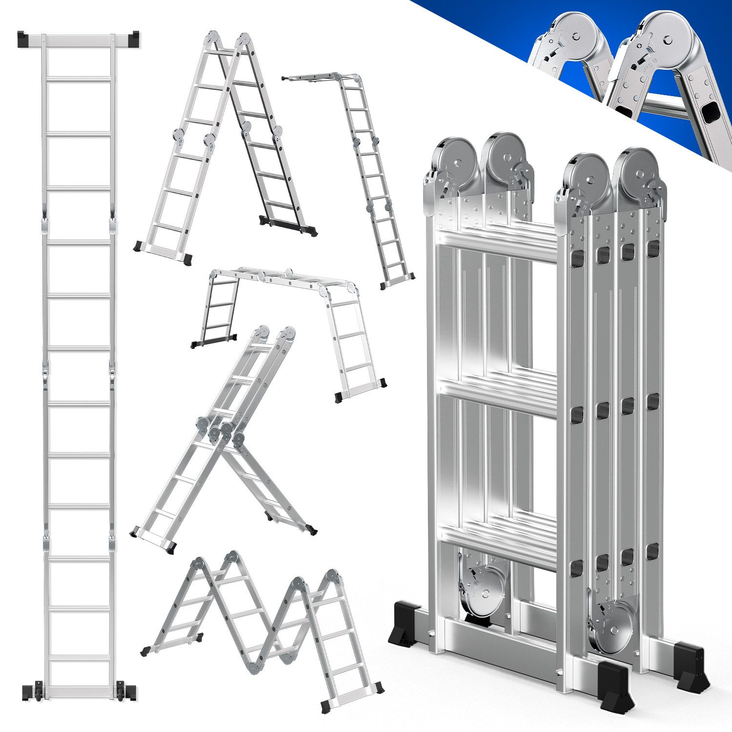 Clanmacy Vielzweckleiter 7 in 1 Multifunktionsleiter Gerüst 356cm Mehrzweckleiter Klappleiter (Multifunktionsleiter, Vielzweckleiter, Gelenkleiter, Universalleiter, 4x3 Sprossen), Mühelose Portabilität Unabhängige Verriegelung Narrensicherer Betrieb