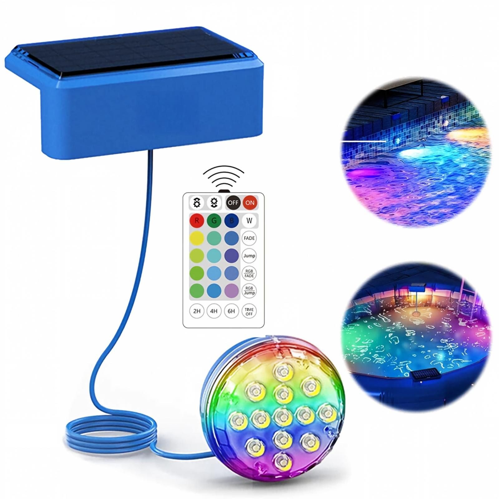 QUBEBU Pool-Lampe Solar LED Poollicht, RGB Poolbeleuchtung Unterwasser Licht, Timer, Dimmable LED Solarleuchte für Pool, Teichbeleuchtung mit Fernbedienung, IP68 Solarlampen Außen Pool Lichter Teich Aquarium Badewanne, Wasserdicht Pool Lichter Unterwasser für Aufstellpool, Badewannenlicht
