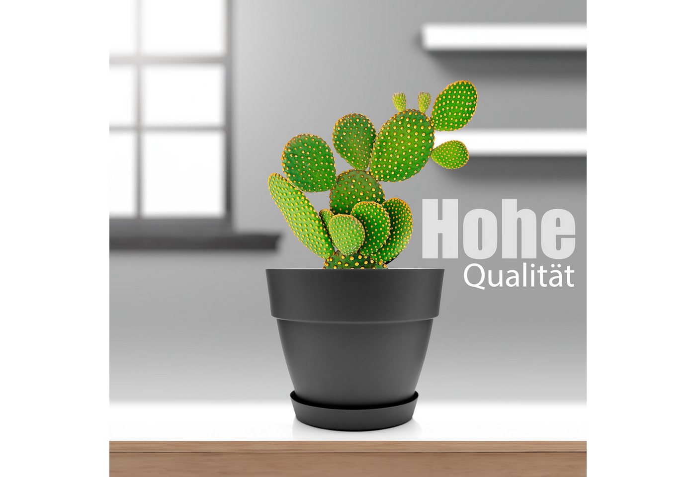 Thumbnail - BigDean Blumentopf 3 Stück Blumentopf mit Untersetzer rund ø40 cm in Anthrazit (3 St)
